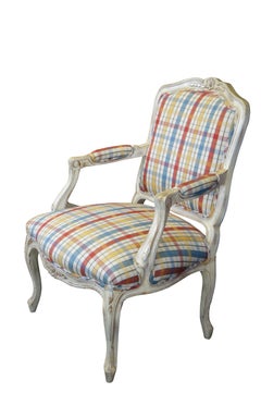 Vintage French Provincial Louis XV Fauteuil Plaid Library Lounge Armchair