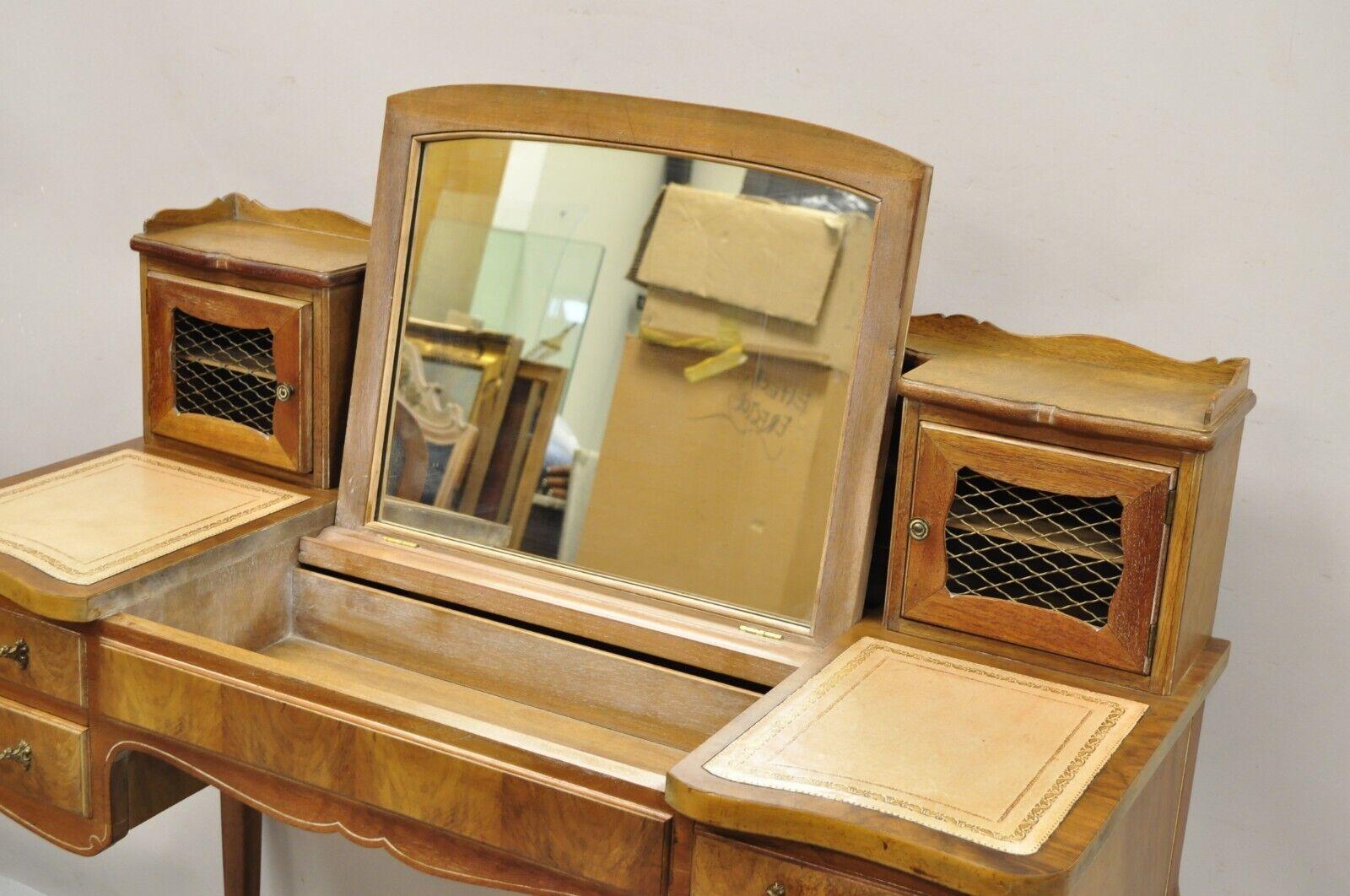 Miroir de bureau et chaise d'appoint vintage provincial français Louis XV à plateau en cuir en vente 5