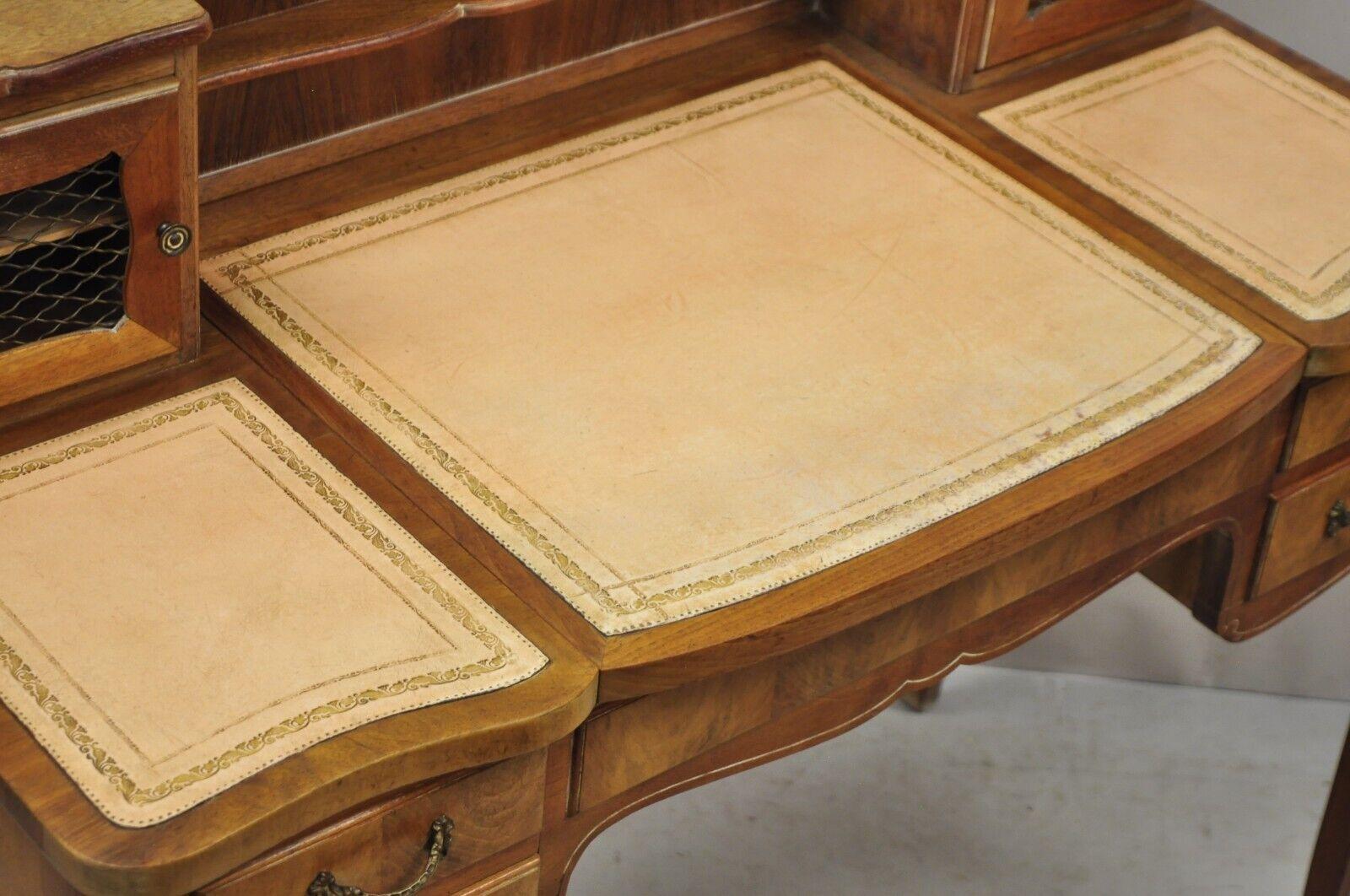 Miroir de bureau et chaise d'appoint vintage provincial français Louis XV à plateau en cuir Bon état - En vente à Philadelphia, PA