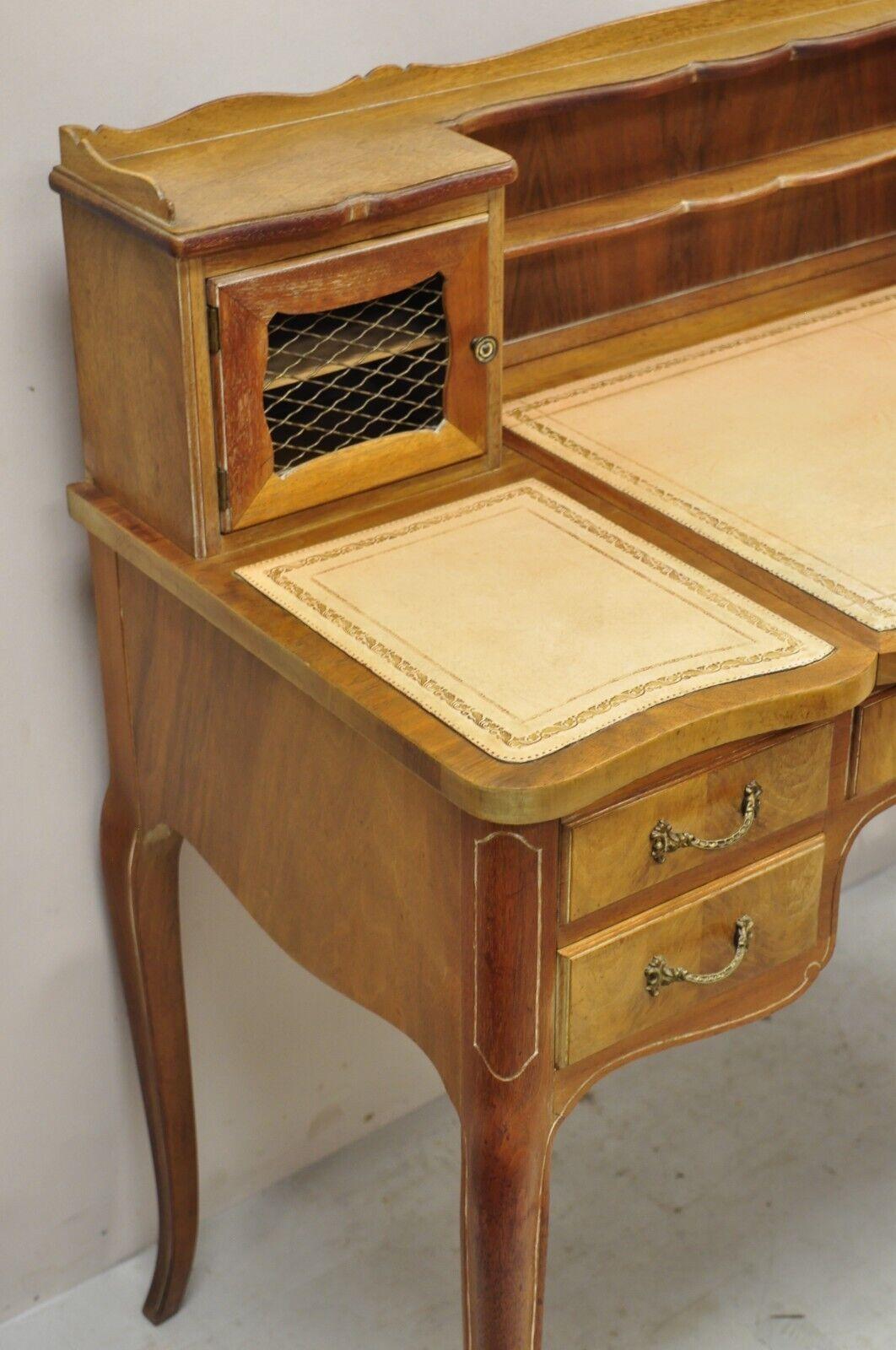 Acajou Miroir de bureau et chaise d'appoint vintage provincial français Louis XV à plateau en cuir en vente