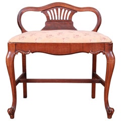 Vintage French Provincial Louis XV Mahogany Vanity Bench, circa 1940s