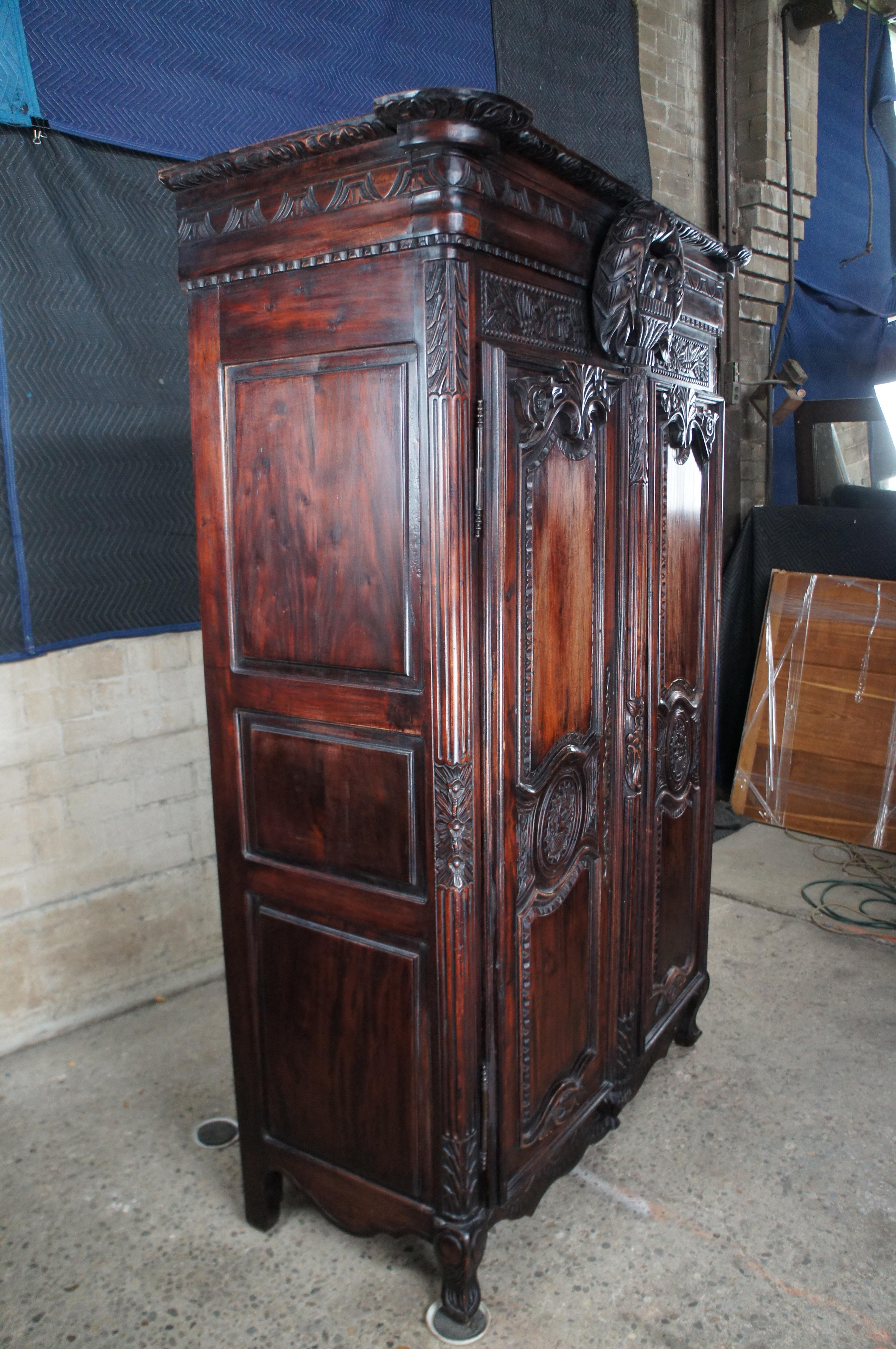 Vintage French Provincial Louis XV Mahogany Wedding Armoire Hanging Wardrobe 84