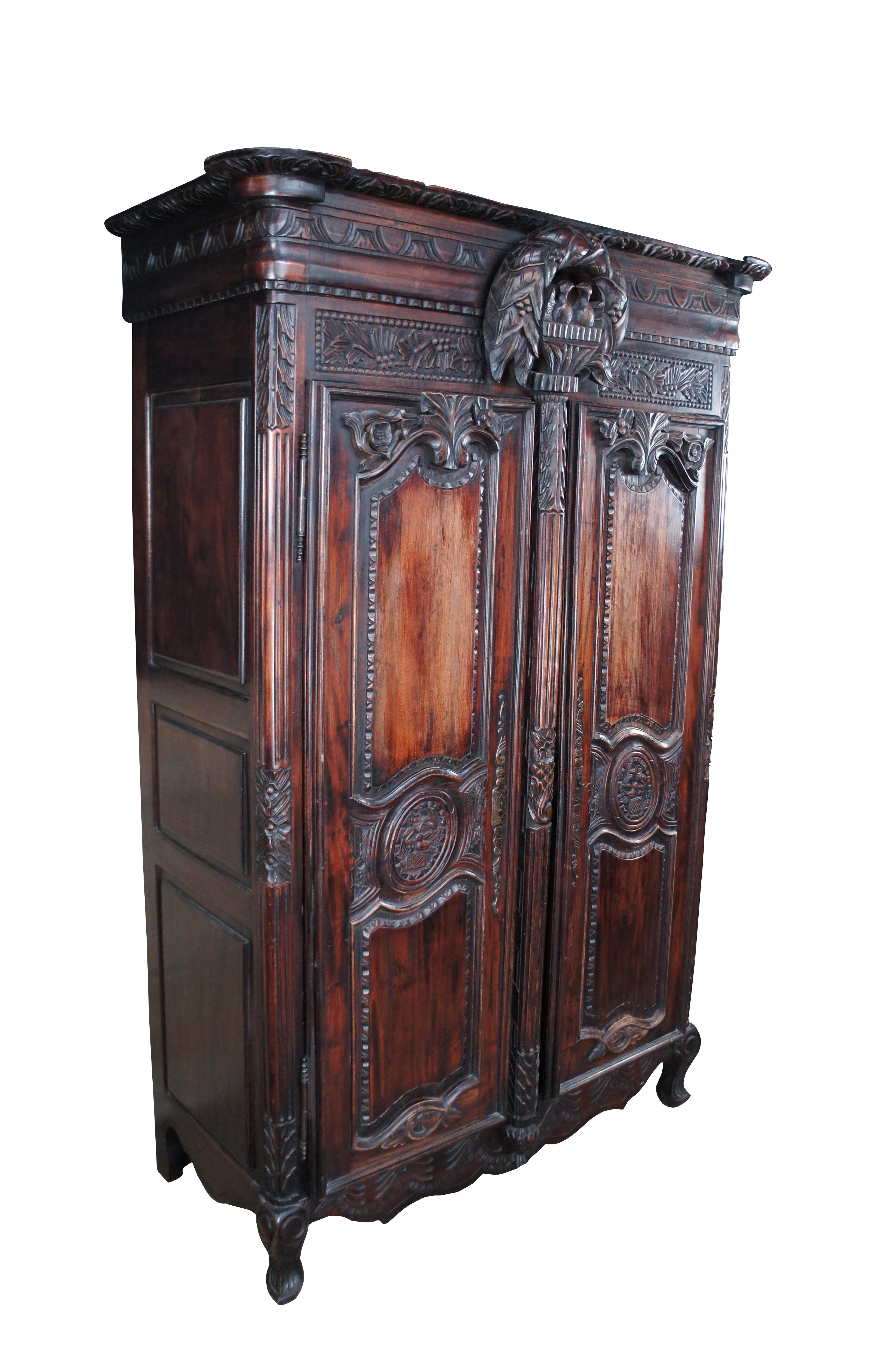 Vintage French Provincial Louis XV Mahogany Wedding Armoire Hanging Wardrobe 84