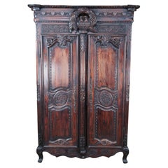 Vintage French Provincial Louis XV Mahogany Wedding Armoire Hanging Wardrobe 84"