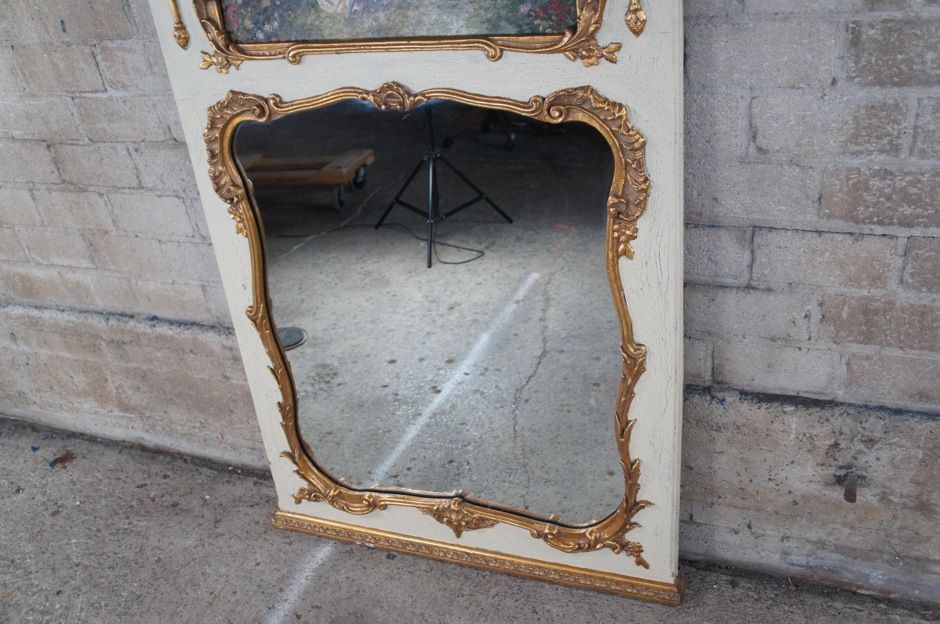 Vintage Francés Provincial Louis XV Sobre Mantel Trumeau Espejo w Pintura al Óleo 65