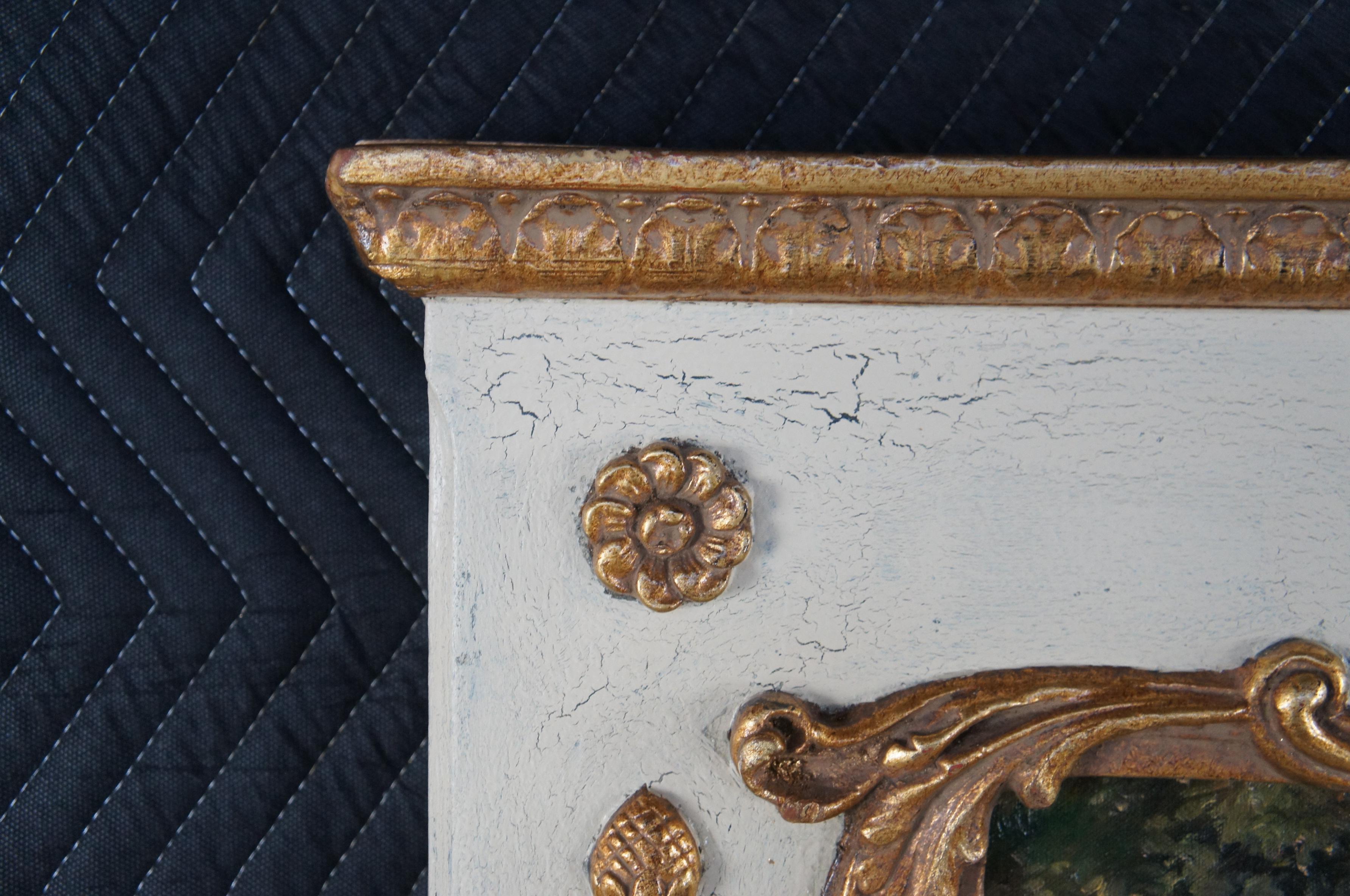 Vintage Francés Provincial Louis XV Sobre Mantel Trumeau Espejo w Pintura al Óleo 65