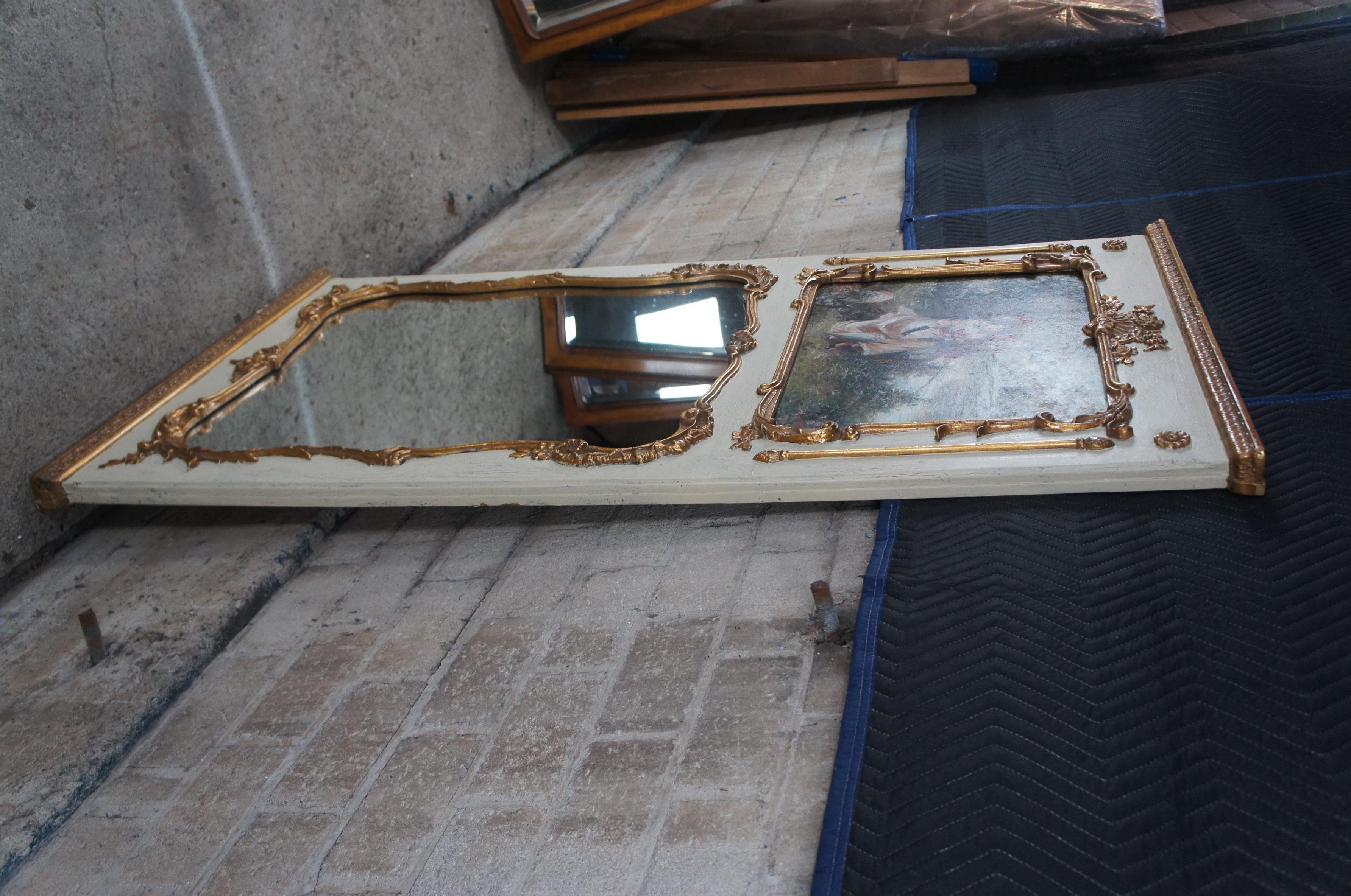 Vintage Francés Provincial Louis XV Sobre Mantel Trumeau Espejo w Pintura al Óleo 65