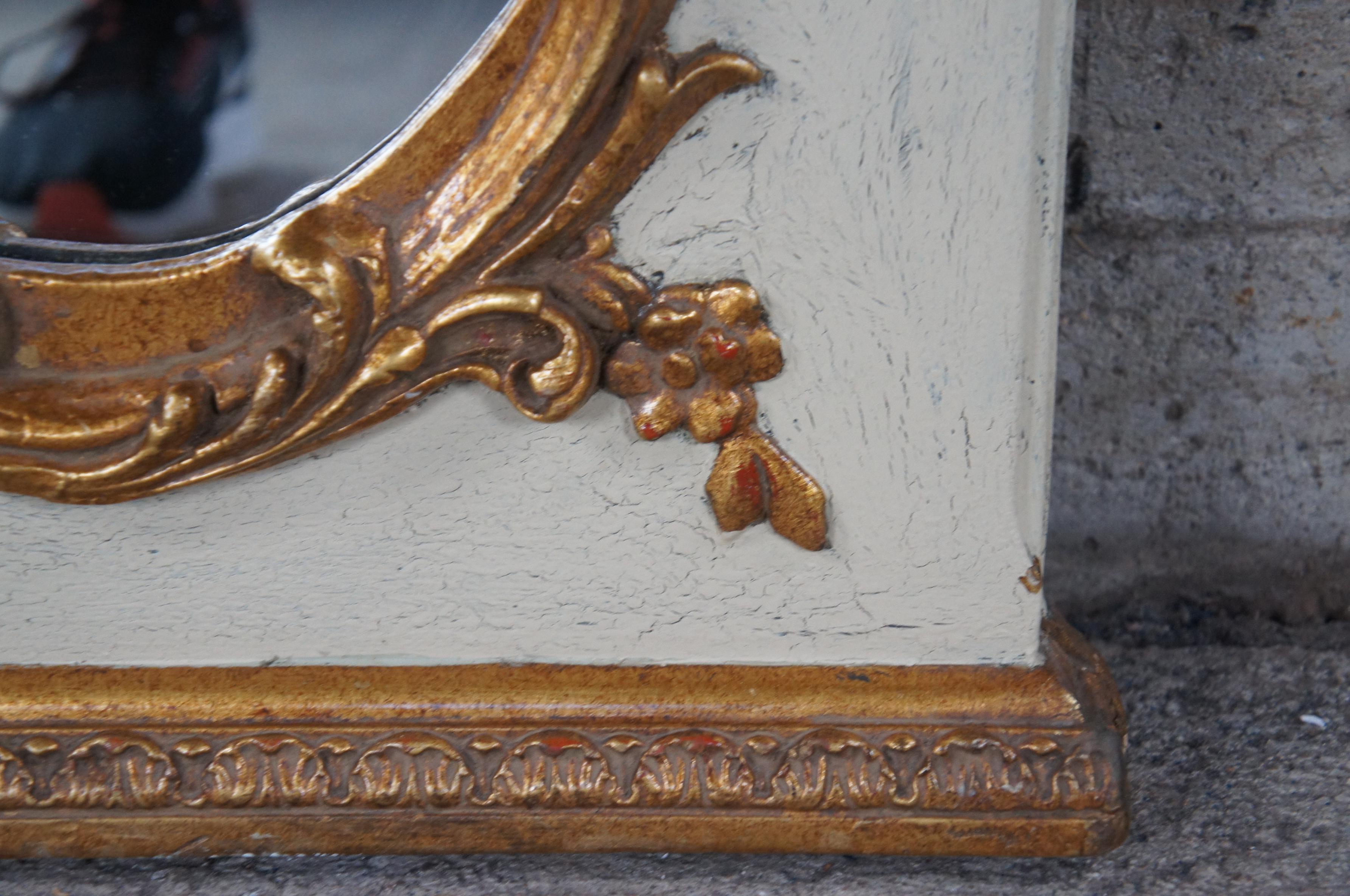 Vintage Francés Provincial Louis XV Sobre Mantel Trumeau Espejo w Pintura al Óleo 65