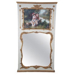Vintage French Provincial Louis XV Over Mantel Trumeau Mirror w Oil Painting
