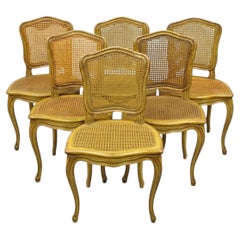 Vintage French Provincial Louis XV Style Cane Dining Side Chairs - Set of 6