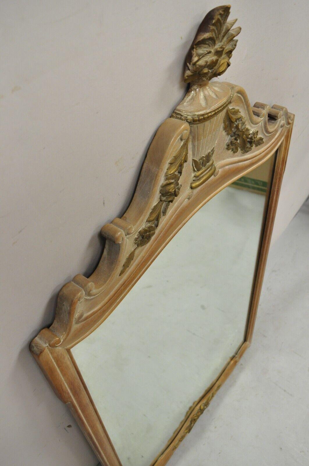 Vintage French Provincial Louis XV Style Carved Wood Urn Console Wall Mirror For Sale 4