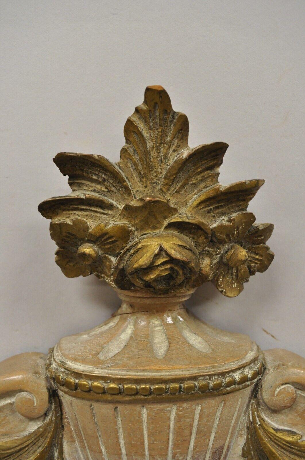 Vintage French Provincial Louis XV Style Carved Wood Urn Console Wall Mirror In Good Condition For Sale In Philadelphia, PA