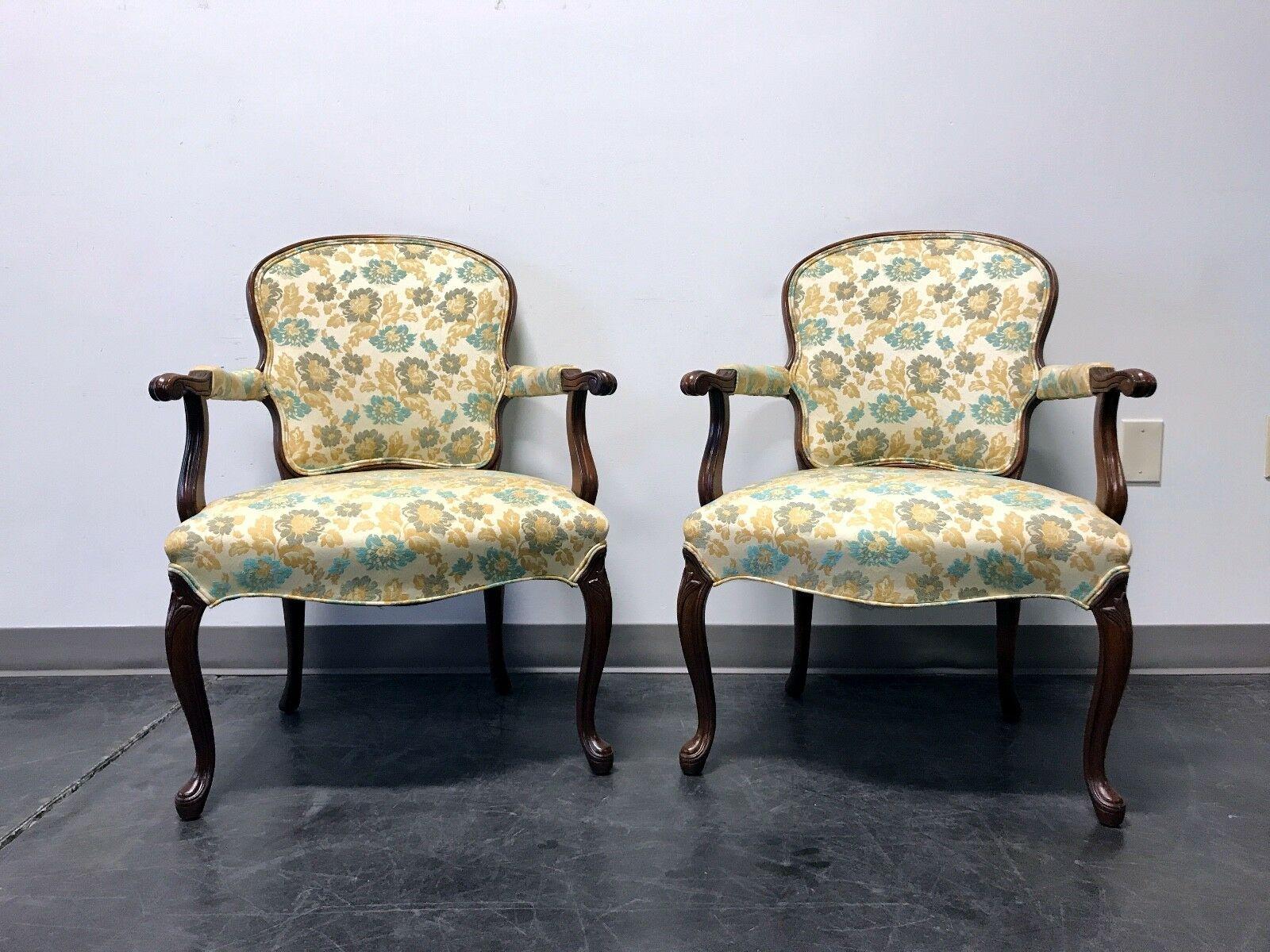 Vintage French Provincial Louis XV Style Fauteuils Open Armchairs - Pair 6