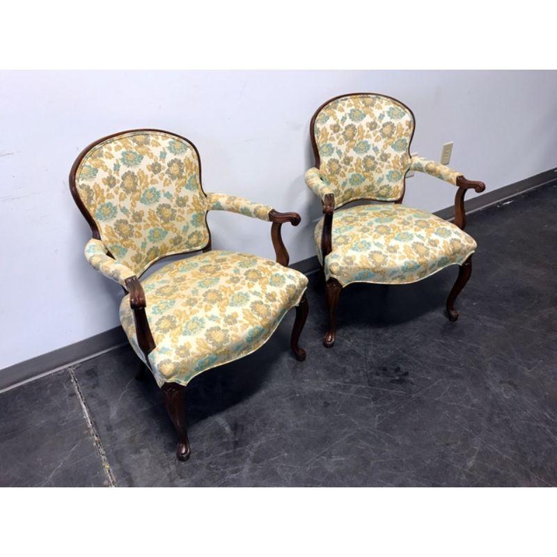 American Vintage French Provincial Louis XV Style Fauteuils Open Armchairs - Pair