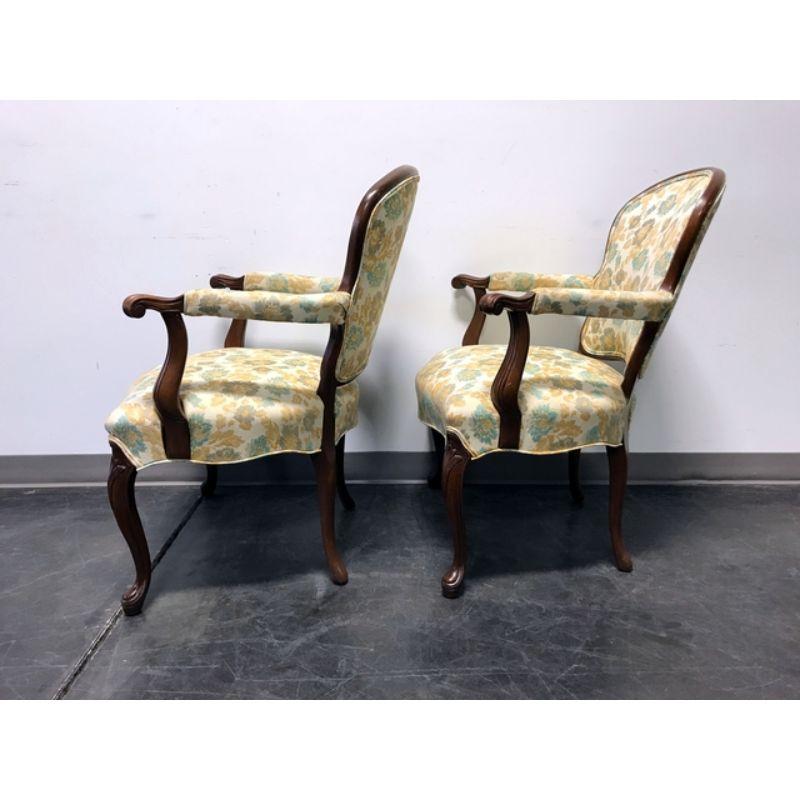Walnut Vintage French Provincial Louis XV Style Fauteuils Open Armchairs - Pair