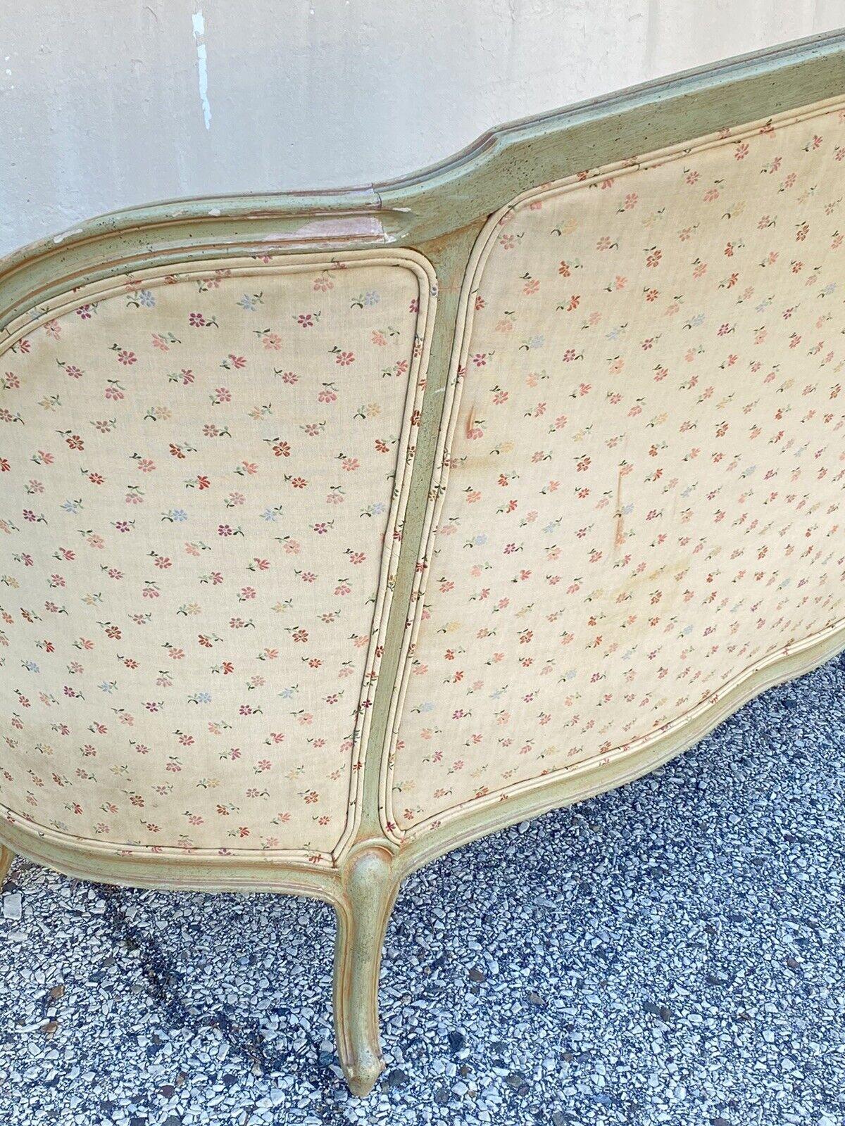 Vintage French Provincial Louis XV Style Green Pink Barrel Back Loveseat Settee 5