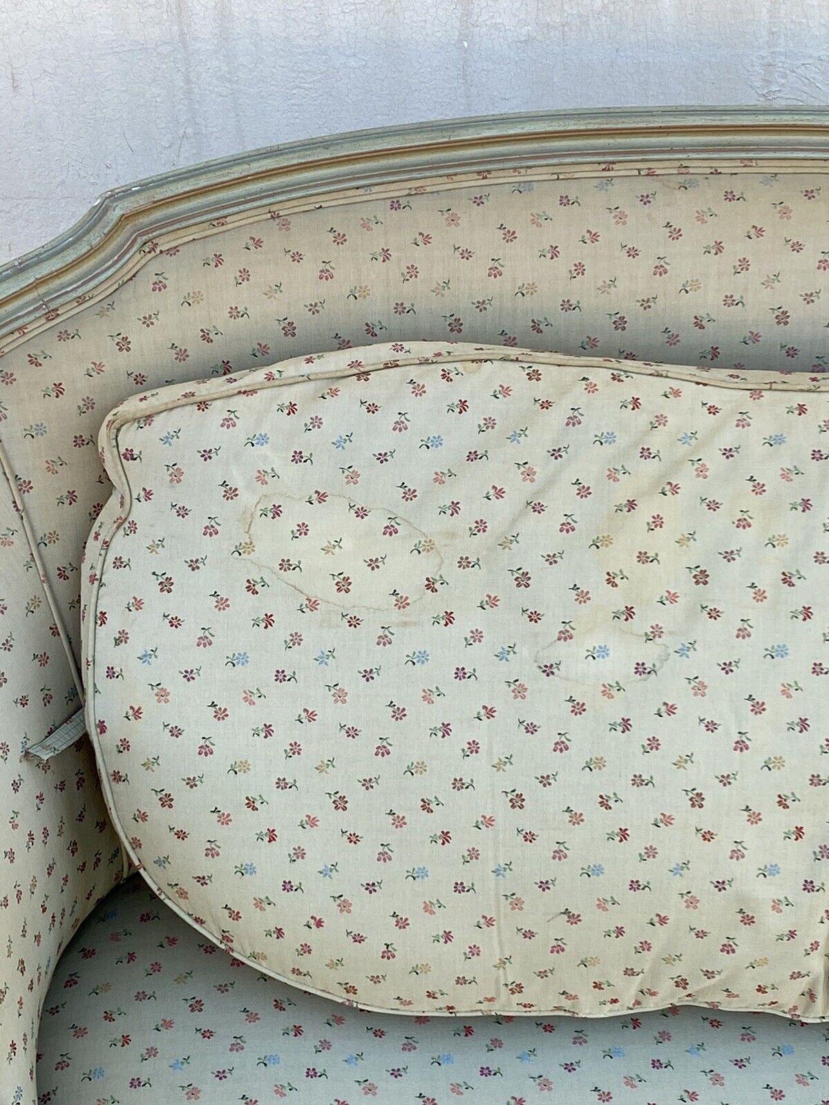 Vintage French Provincial Louis XV Style Green Pink Barrel Back Loveseat Settee 3