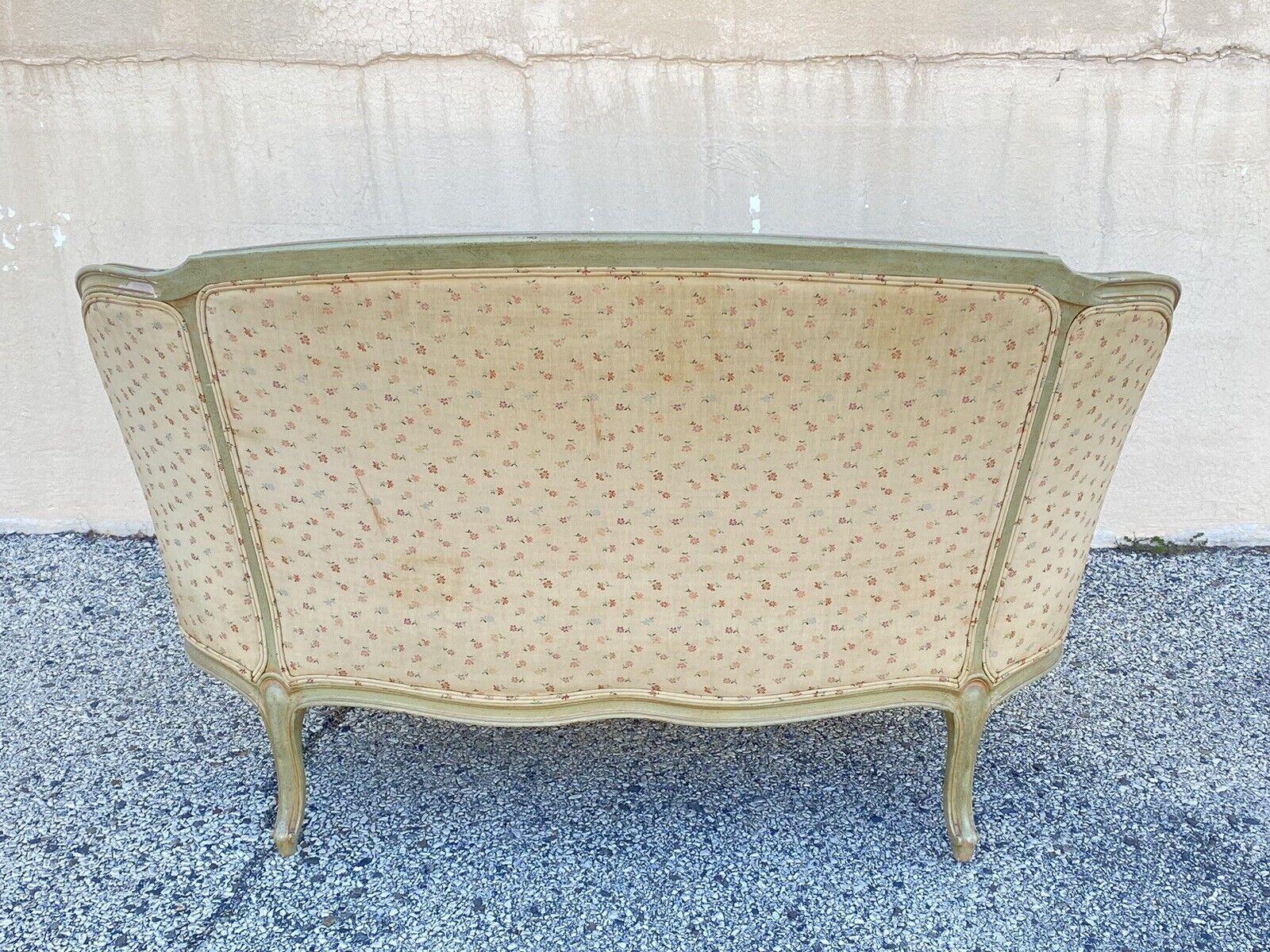 Vintage French Provincial Louis XV Style Green Pink Barrel Back Loveseat Settee 4