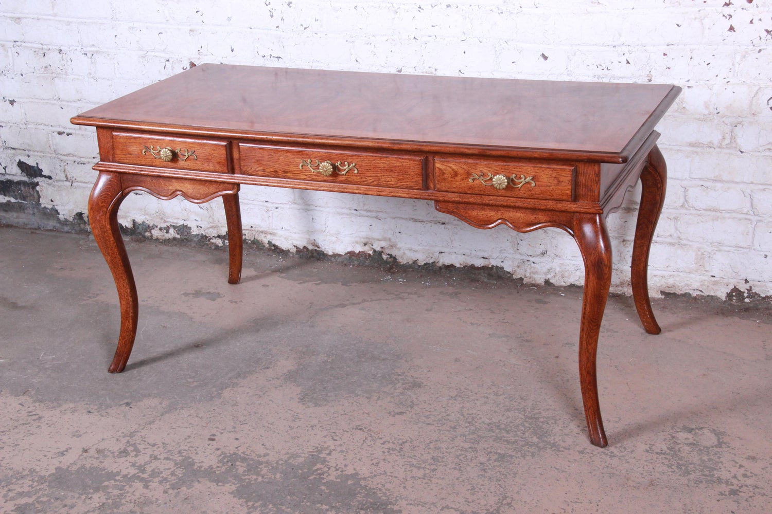 Vintage French Provincial Louis Xv Style Oak Writing Desk By
