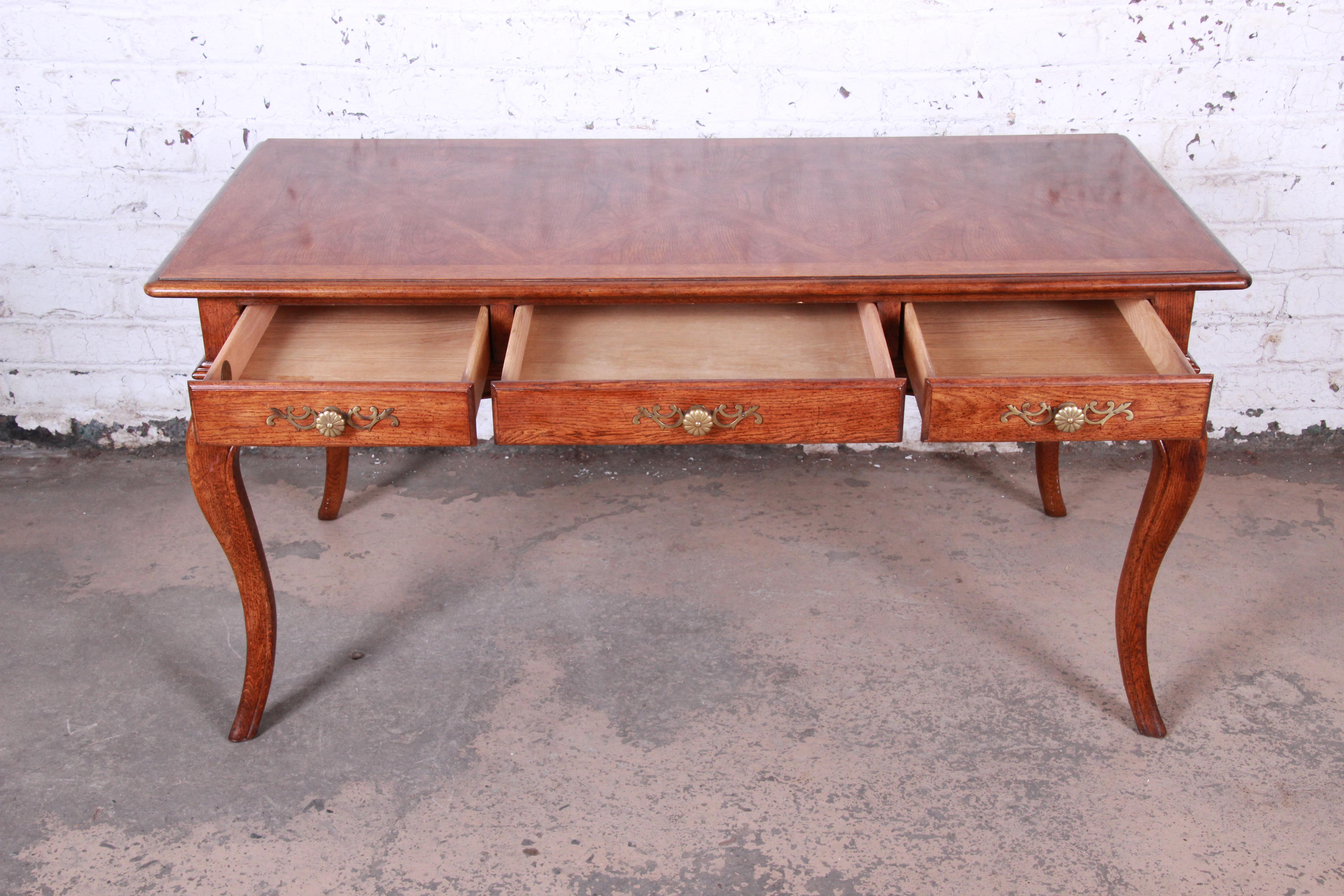 Late 20th Century Vintage French Provincial Louis XV Style Oak Writing Desk by Hickory