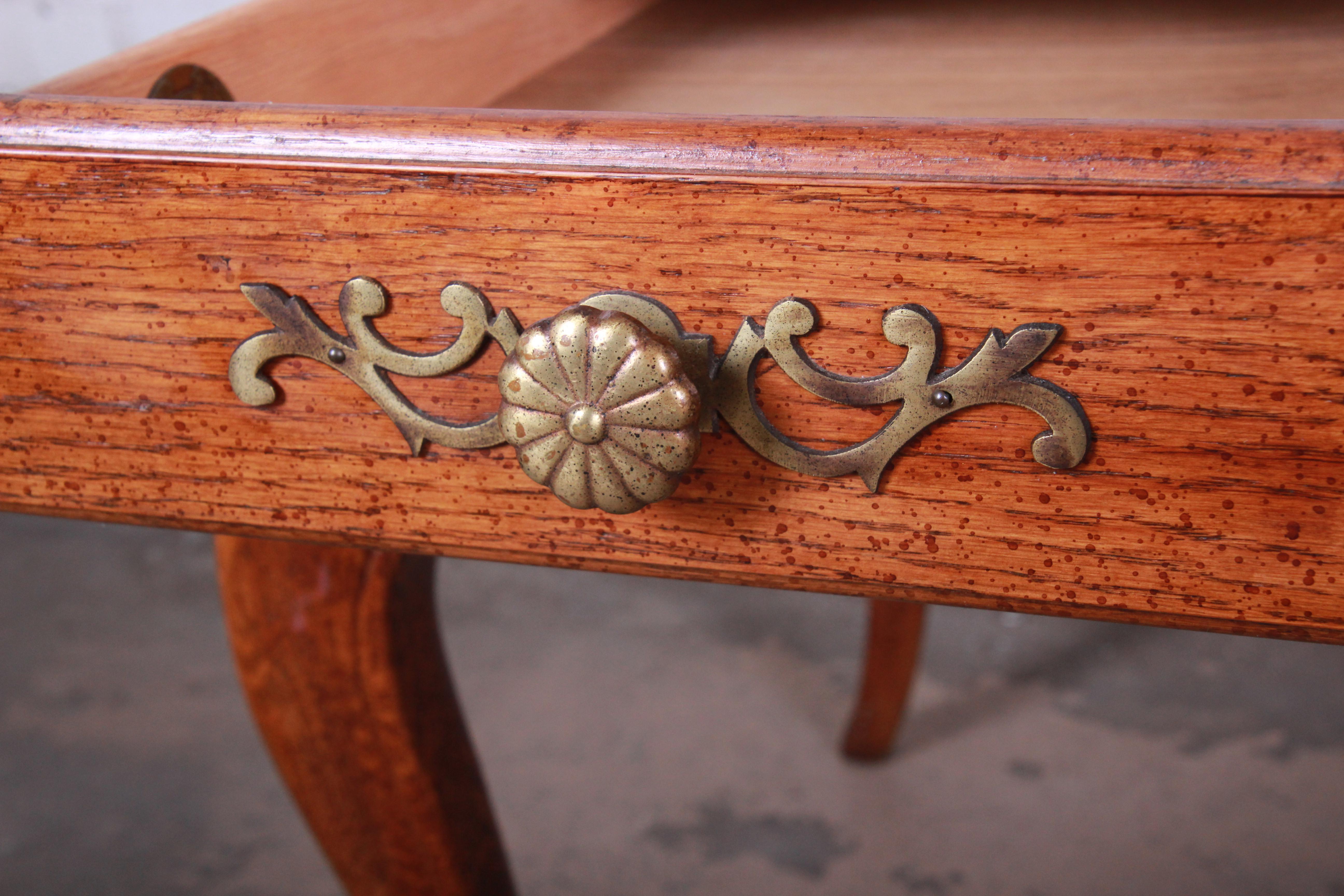 Late 20th Century Vintage French Provincial Louis XV Style Oak Writing Desk by Hickory