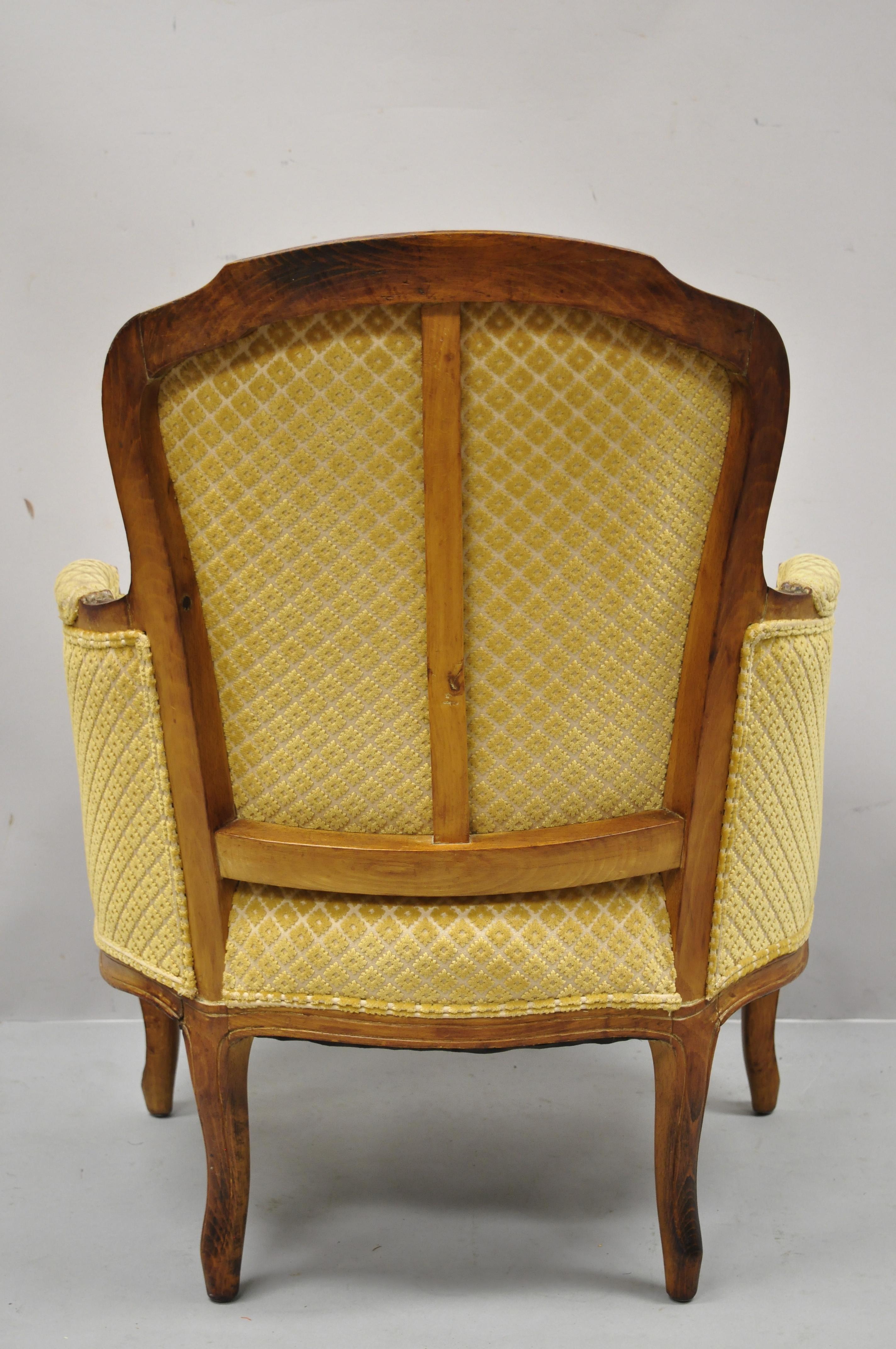 Vintage French Provincial Louis XV Style Small Bergere Walnut Lounge Arm Chair 5