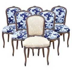 Vintage French Provincial Louis XV Style Walnut Dining Side Chairs, Set of 6