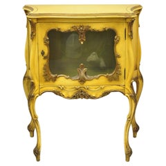 Antique French Provincial Louis XV Style Yellow 1 Door Nightstand Side Table