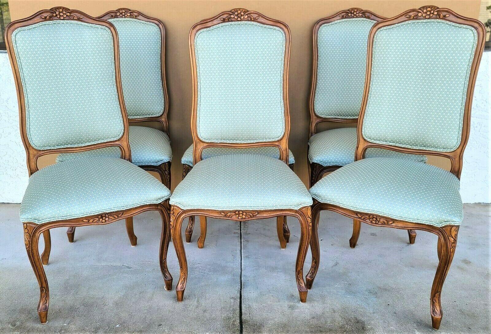 Offering One Of Our Recent Palm Beach Estate Fine Furniture Acquisitions Of A S
et of 6 Vintage French Provincial Louis XV Upholstered Dining Chairs
with floral carvings and spring-supported seats.

Approximate Measurements in Inches
43.5