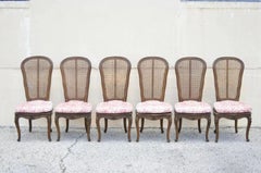 Vintage Französisch Provincial Louis XV Nussbaum Cane Dining Side Chairs - Set von 6