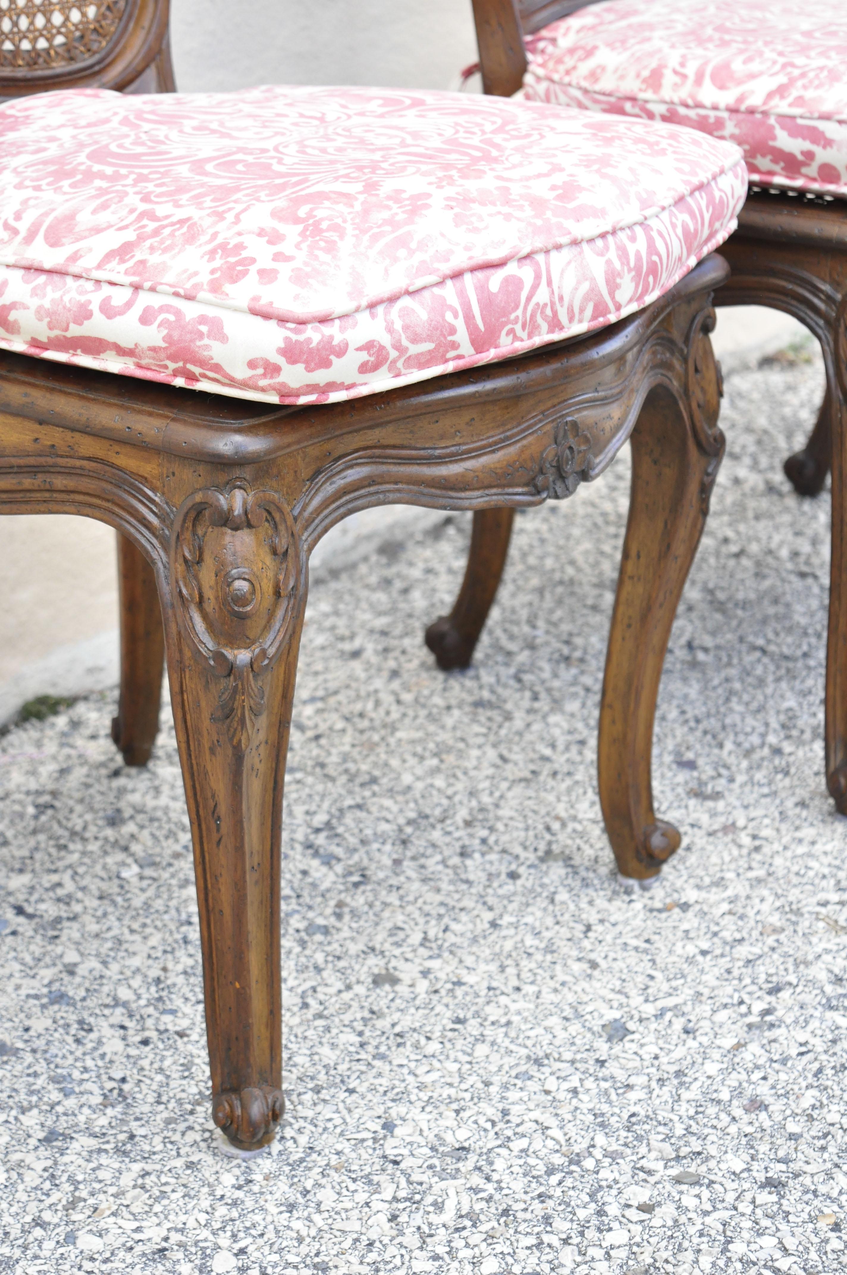 Vintage French Provincial Louis XV Walnut Cane Dining Side Chairs, Set of 6 For Sale 1