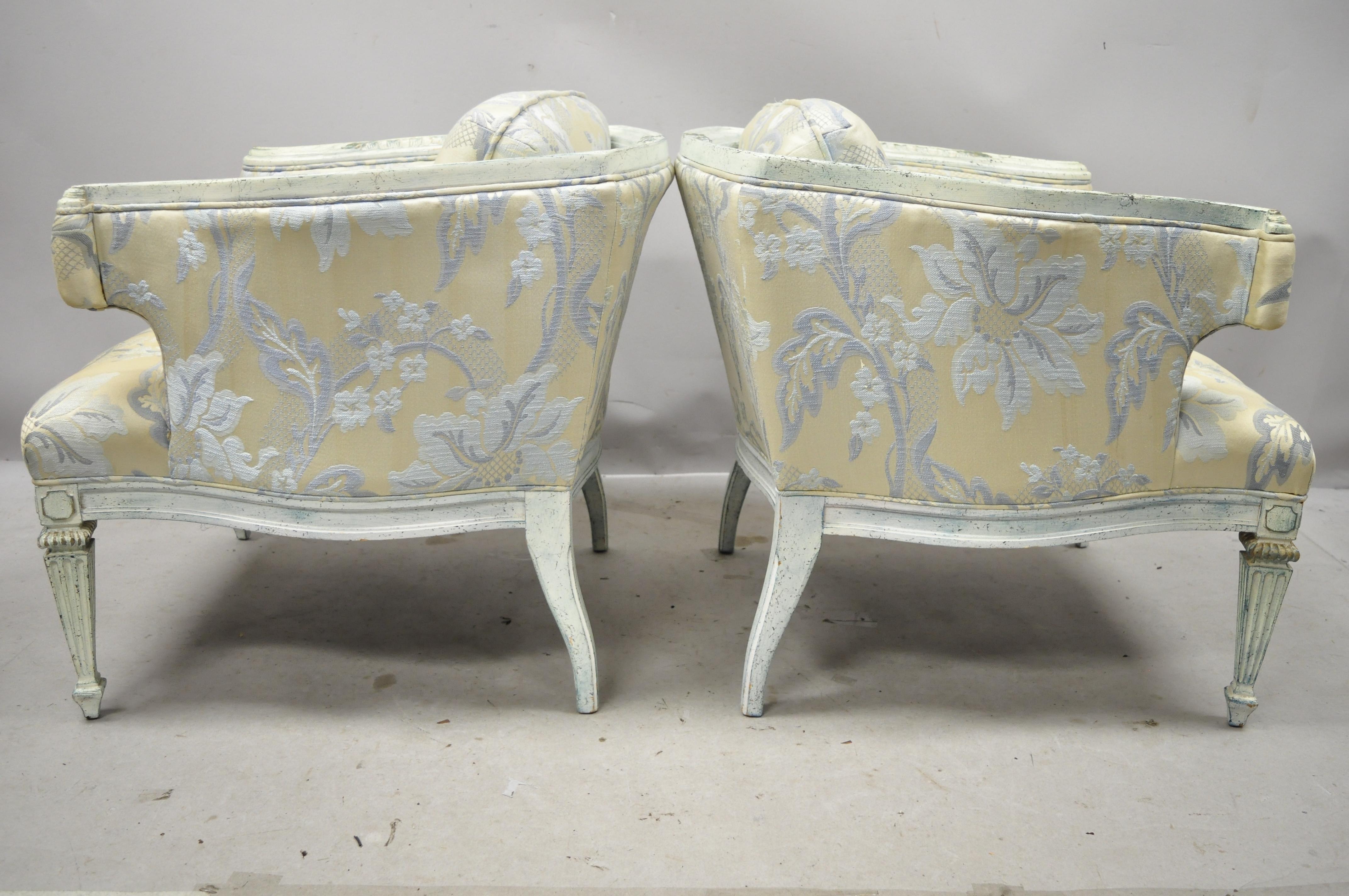 Vintage French Provincial Louis XVI Blue and Cream Painted Club Chairs, a Pair For Sale 6