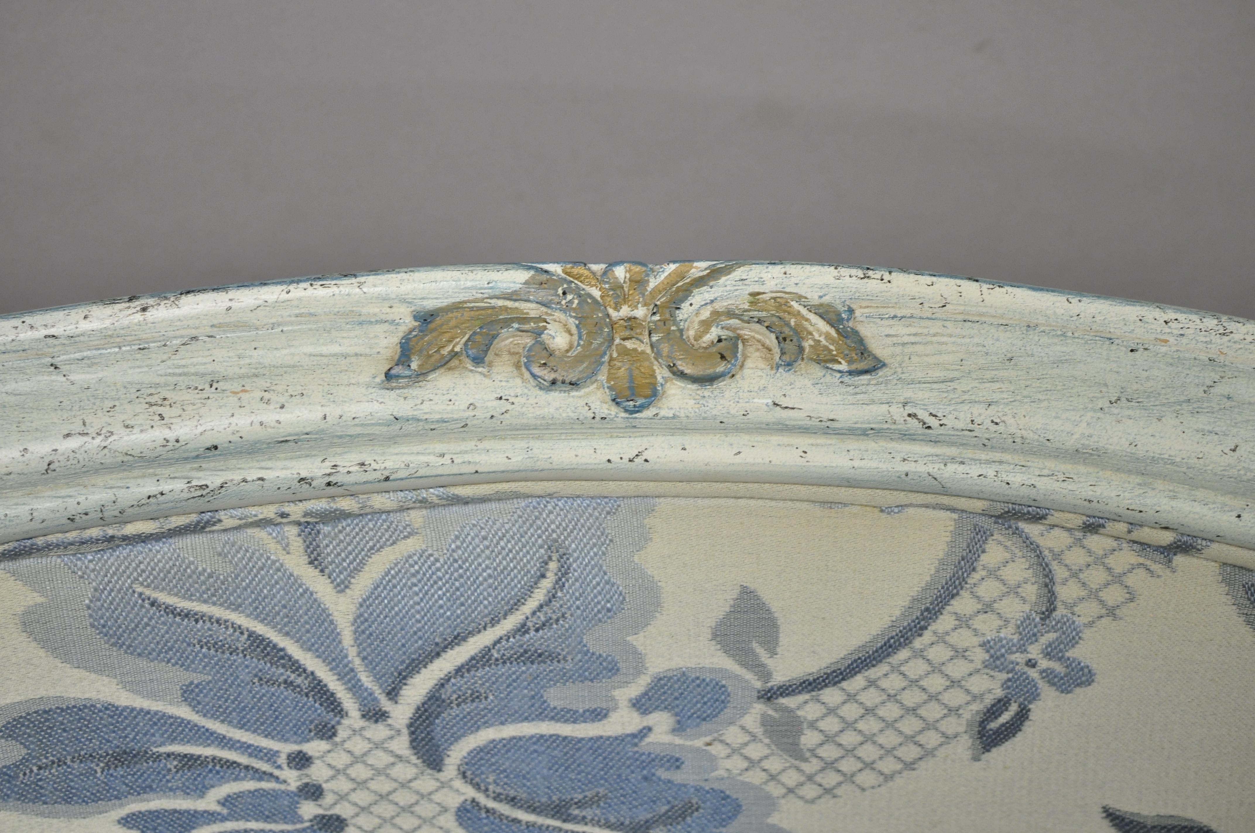 20th Century Vintage French Provincial Louis XVI Blue and Cream Painted Club Chairs, a Pair