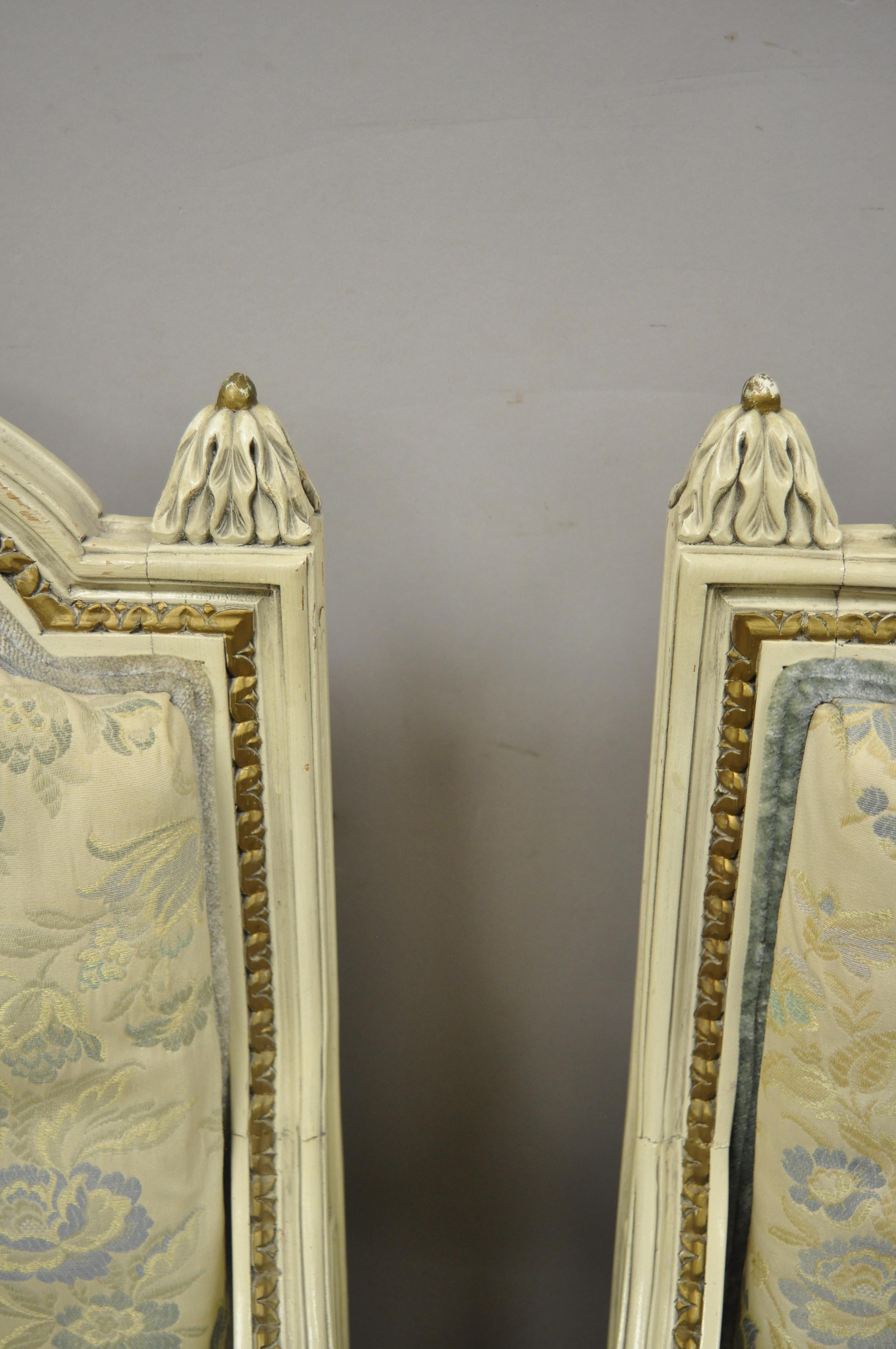 20th Century Vintage French Provincial Louis XVI Cream Painted Fauteuil Armchairs, a Pair For Sale