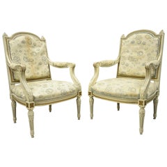 Poltrone Fauteuil dipinte a crema, coppia di poltrone vintage della Provincia di Francia Luigi XVI