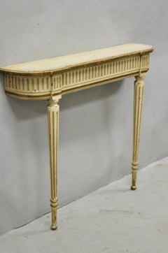 Vintage French Provincial Louis XVI Distress Cream Painted Wall Console Table