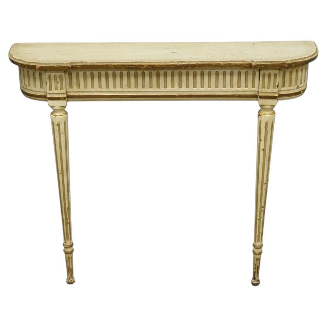 Vintage French Provincial Louis XVI Distress Cream Painted Wall Console Table