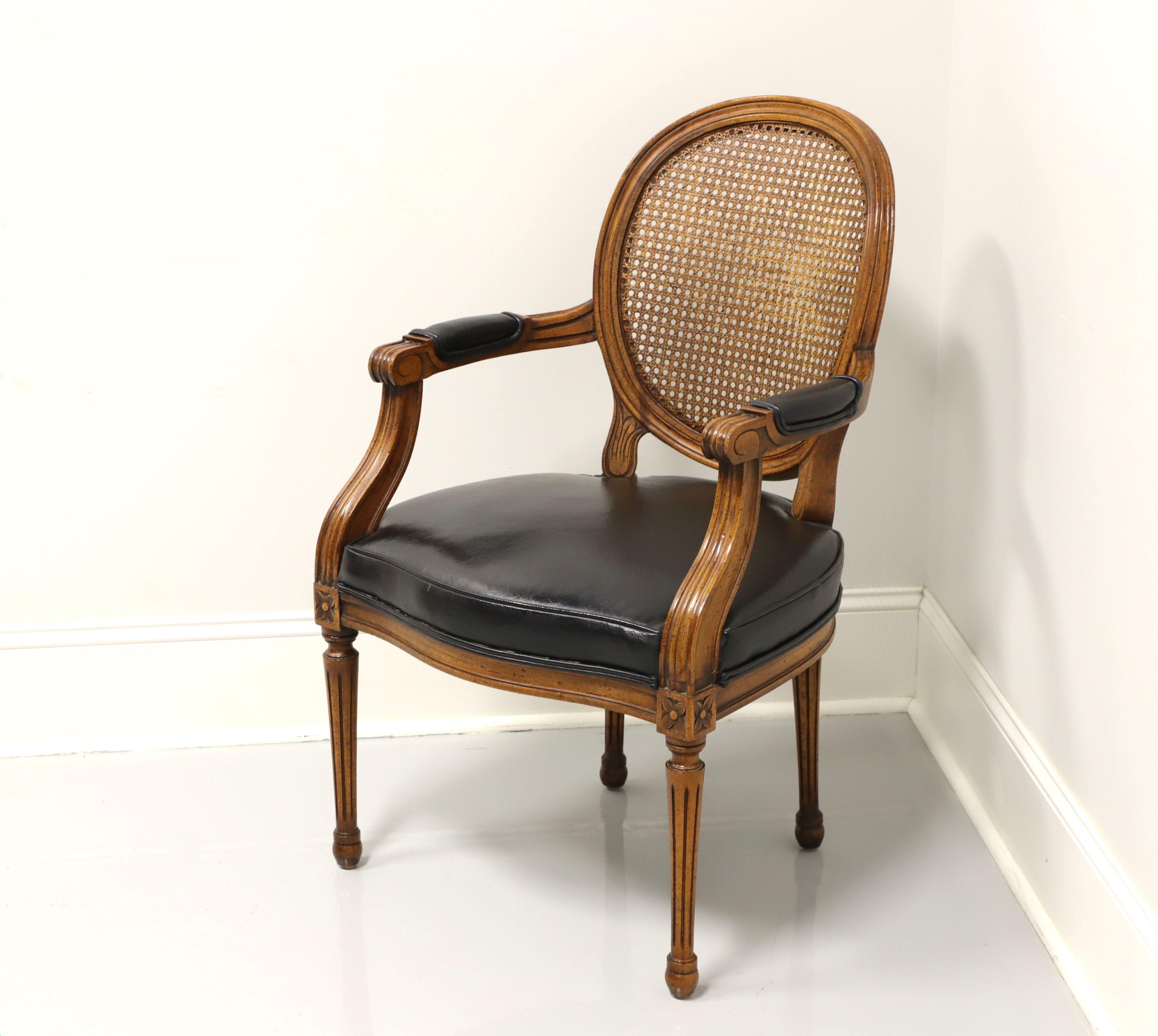 American Vintage French Provincial Louis XVI Style Armchair w/ Leather Seat & Caned Back