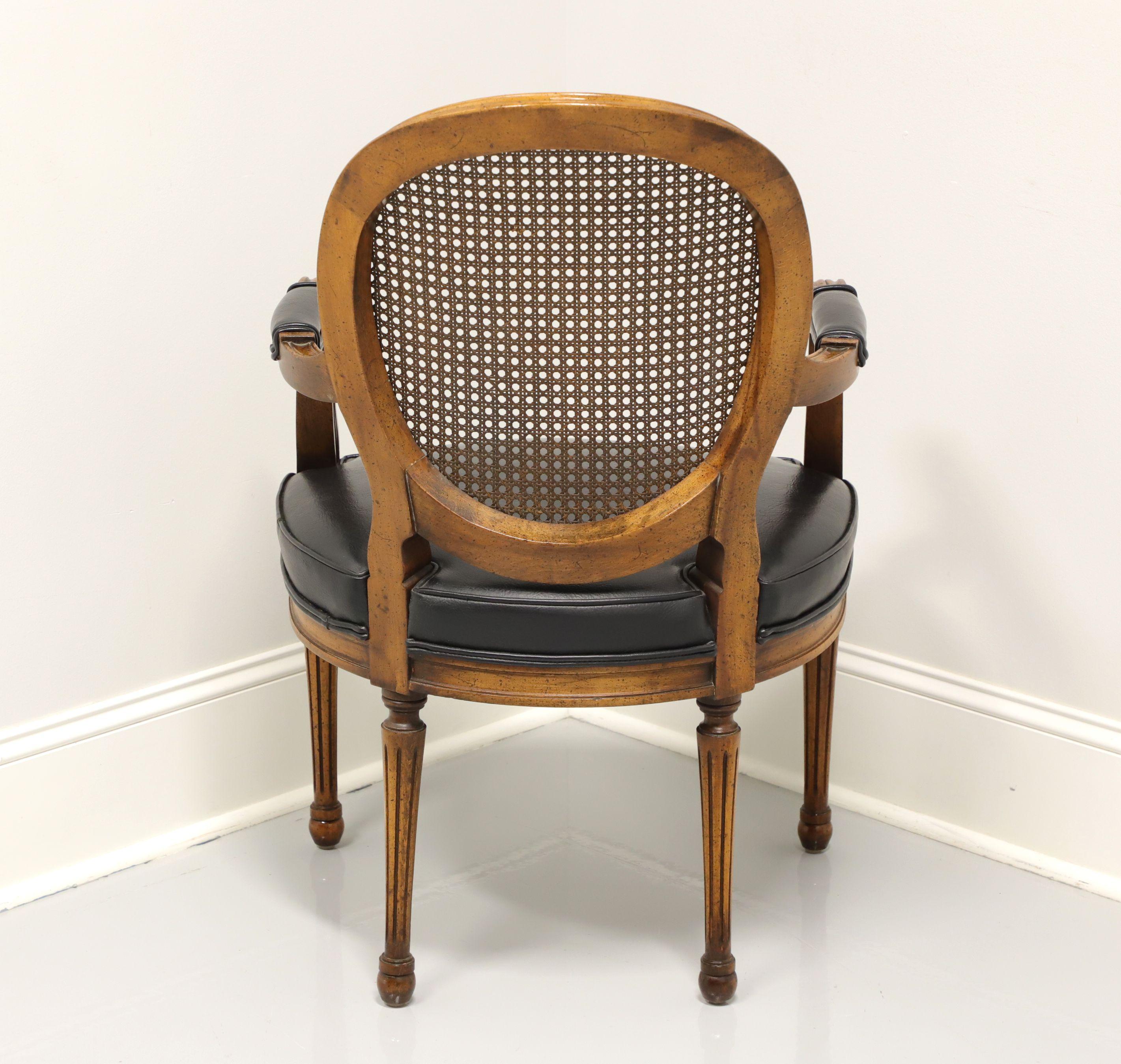 Vintage French Provincial Louis XVI Style Armchair w/ Leather Seat & Caned Back In Good Condition In Charlotte, NC