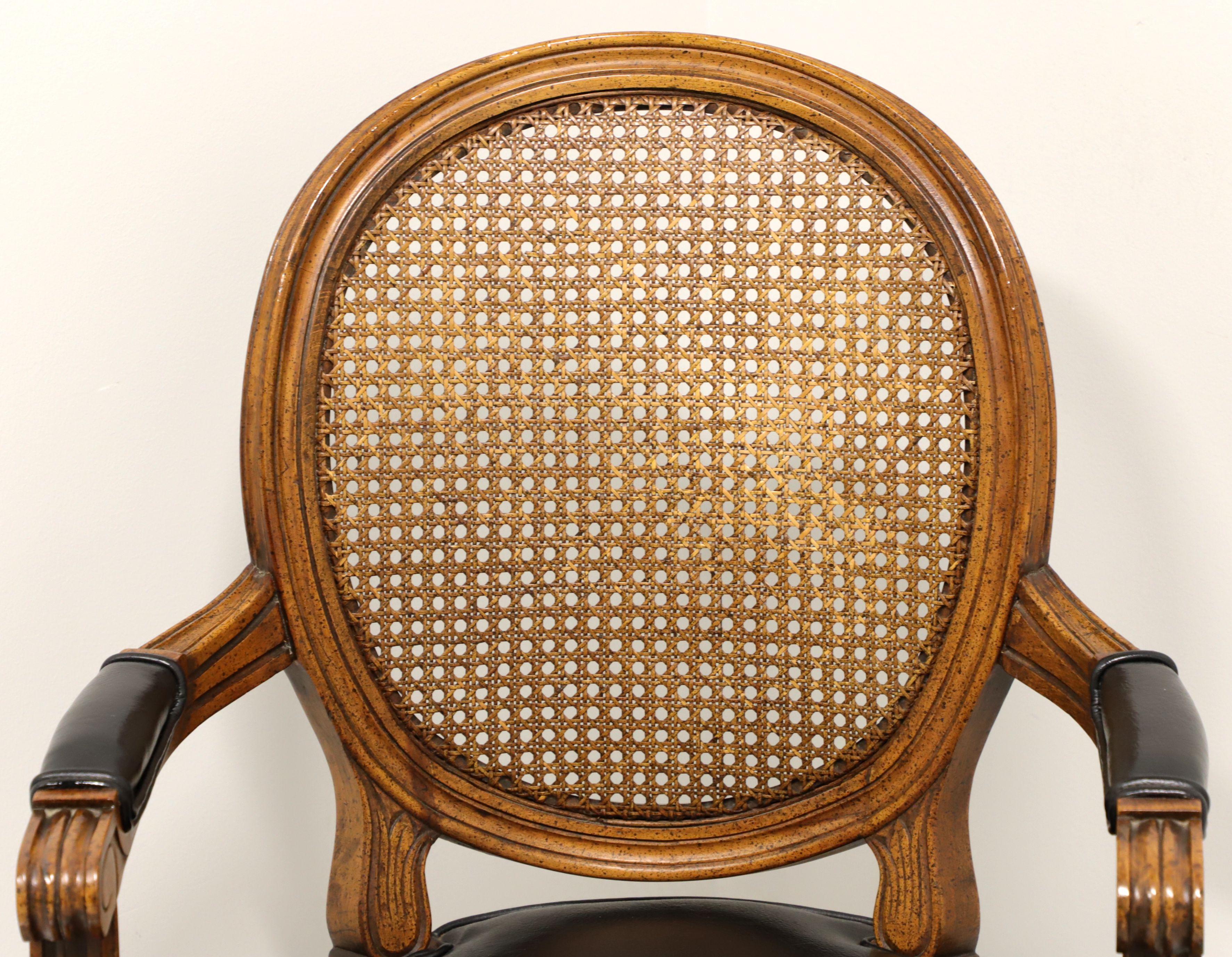 20th Century Vintage French Provincial Louis XVI Style Armchair w/ Leather Seat & Caned Back
