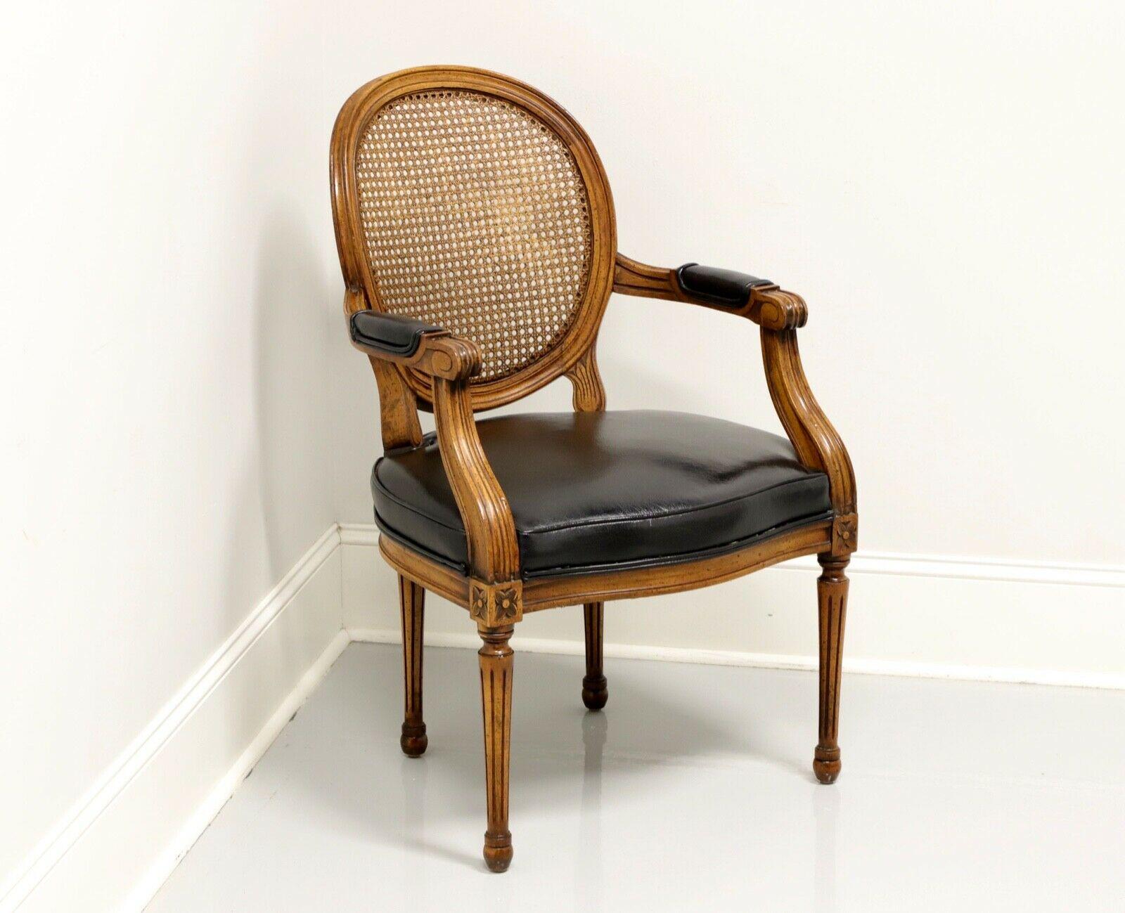 Vintage French Provincial Louis XVI Style Armchair w/ Leather Seat & Caned Back 4