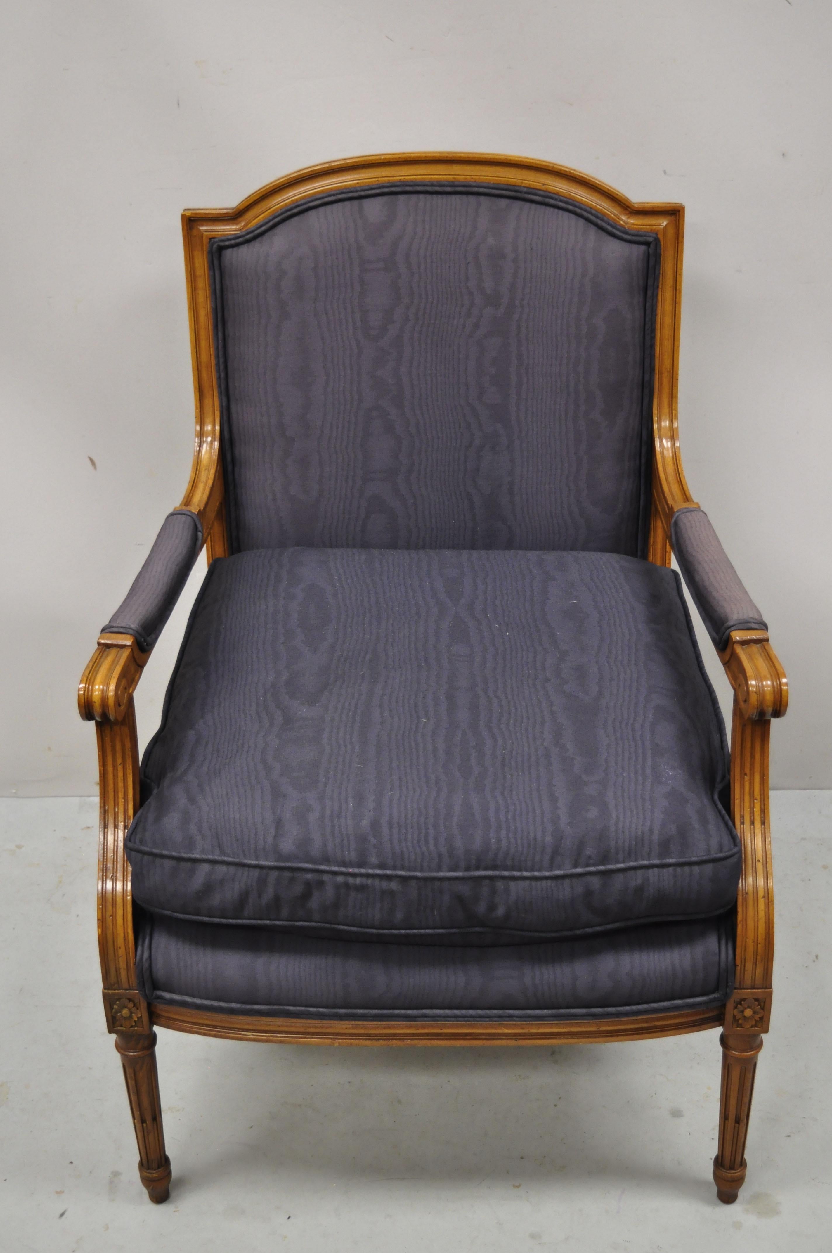 20th Century Vintage French Provincial Louis XVI Style Bergere Fireside Lounge Arm Club Chair