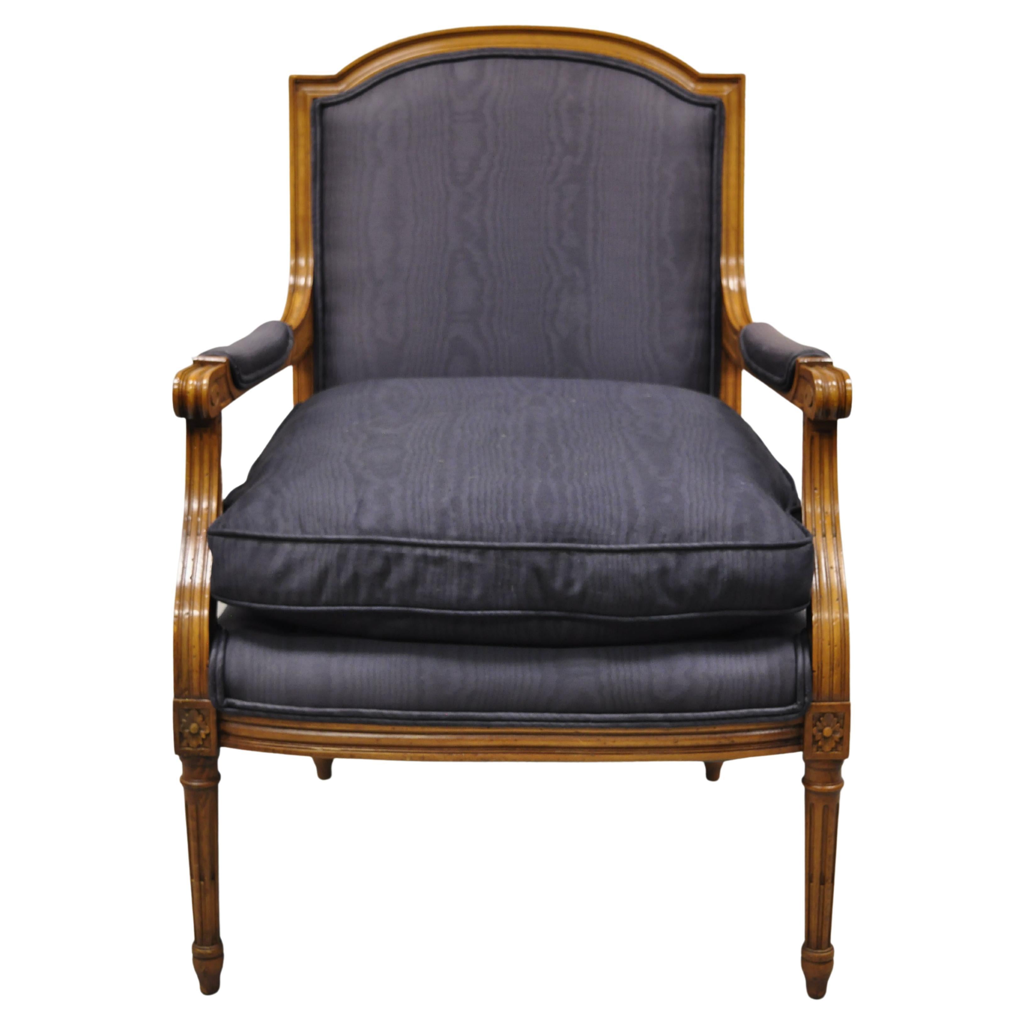 Vintage French Provincial Louis XVI Style Bergere Fireside Lounge Arm Club Chair