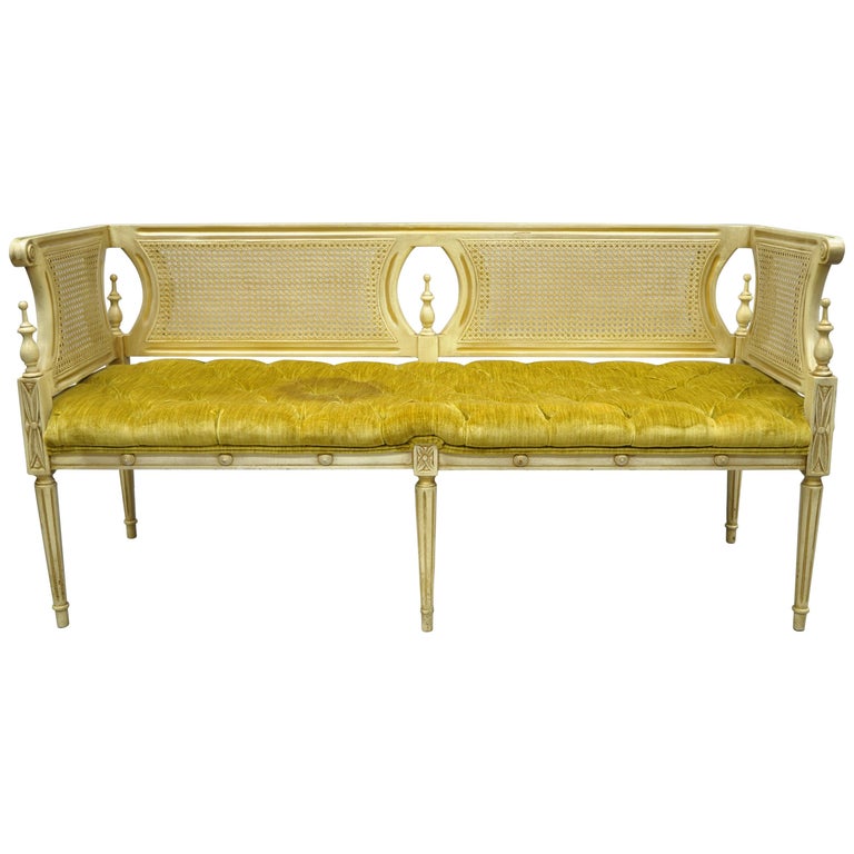 Vintage French Provincial Louis Xvi Style Cane Back Cream And Gold