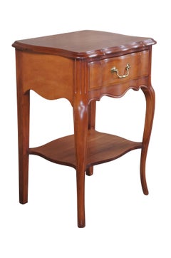 Vintage French Provincial Mahogany Serpentine Bedside Table W/ Drawer Nightstand