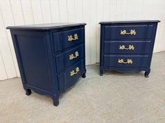 Vintage French Provincial Navy Blue Bachelor Chest Nightstands - Set of 2