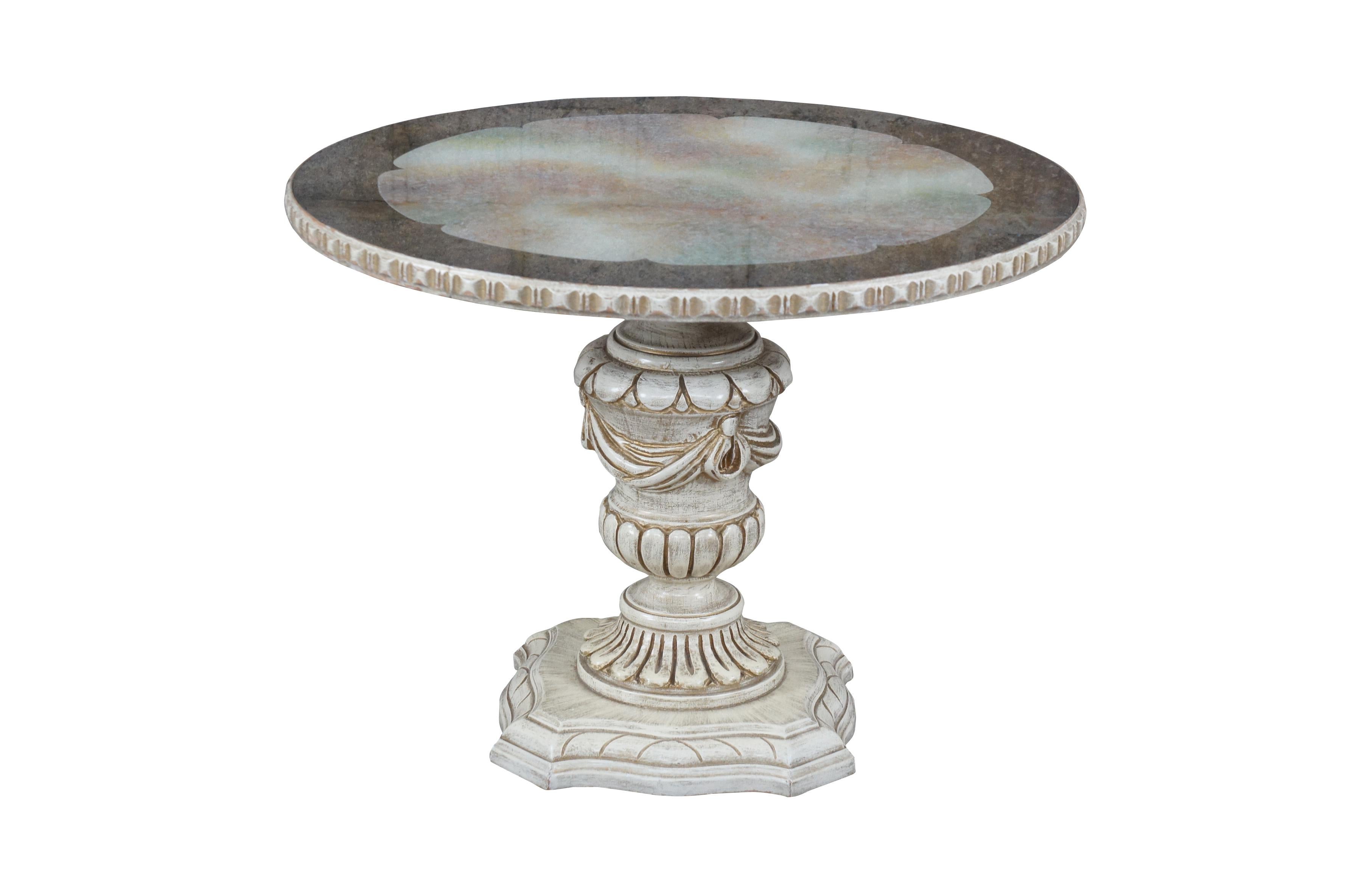 Vintage French Provincial Neoclassical Style Glass Top Coffee Side Table Nesting In Good Condition For Sale In Dayton, OH
