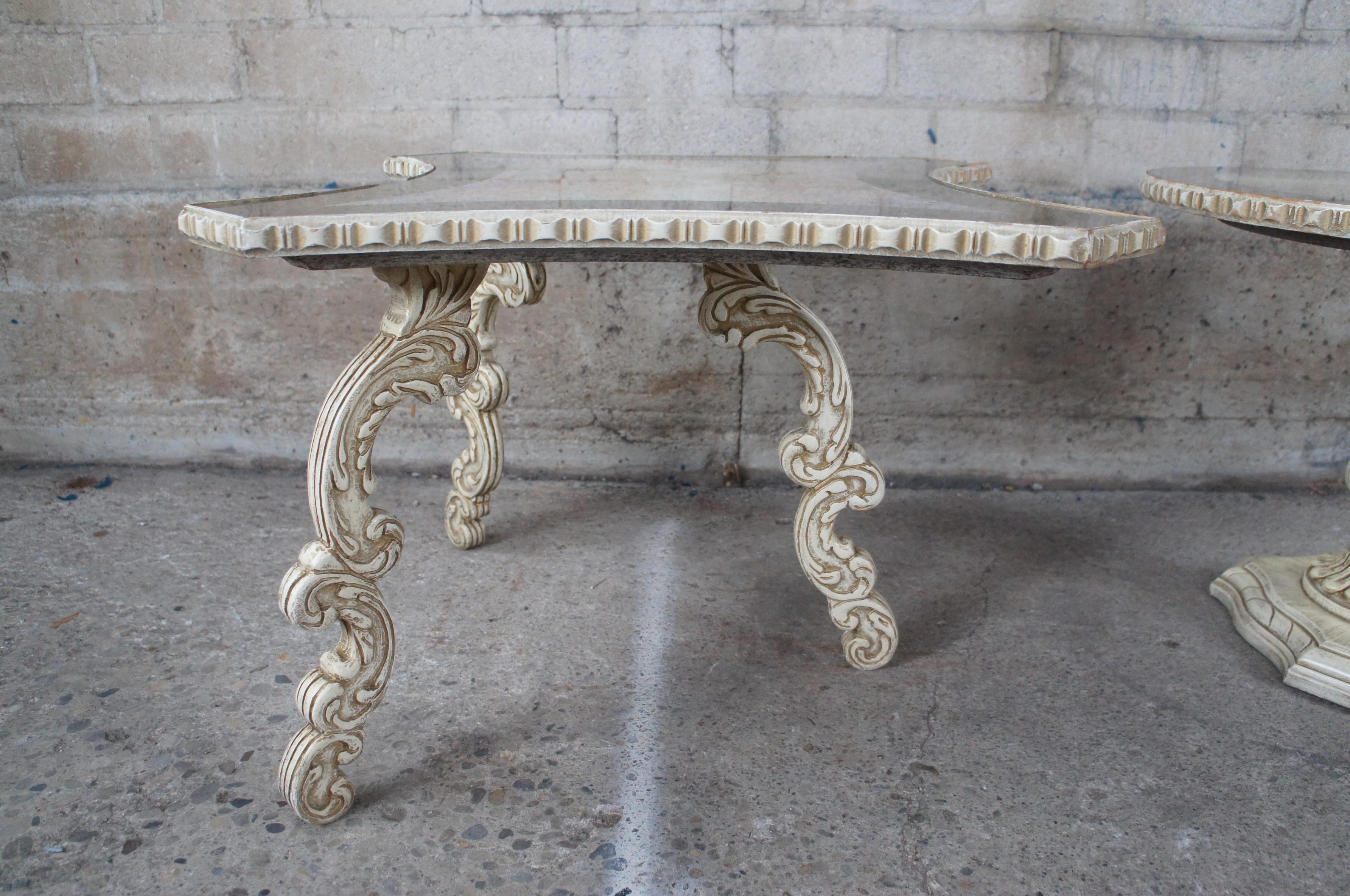 Vintage French Provincial Neoclassical Style Glass Top Coffee Side Table Nesting For Sale 5