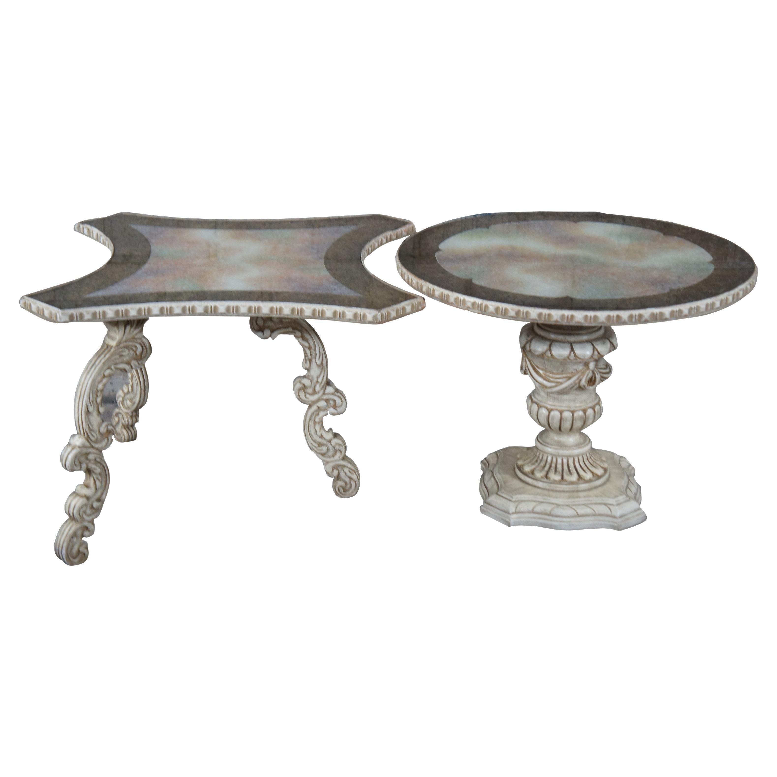 Vintage French Provincial Neoclassical Style Glass Top Coffee Side Table Nesting For Sale