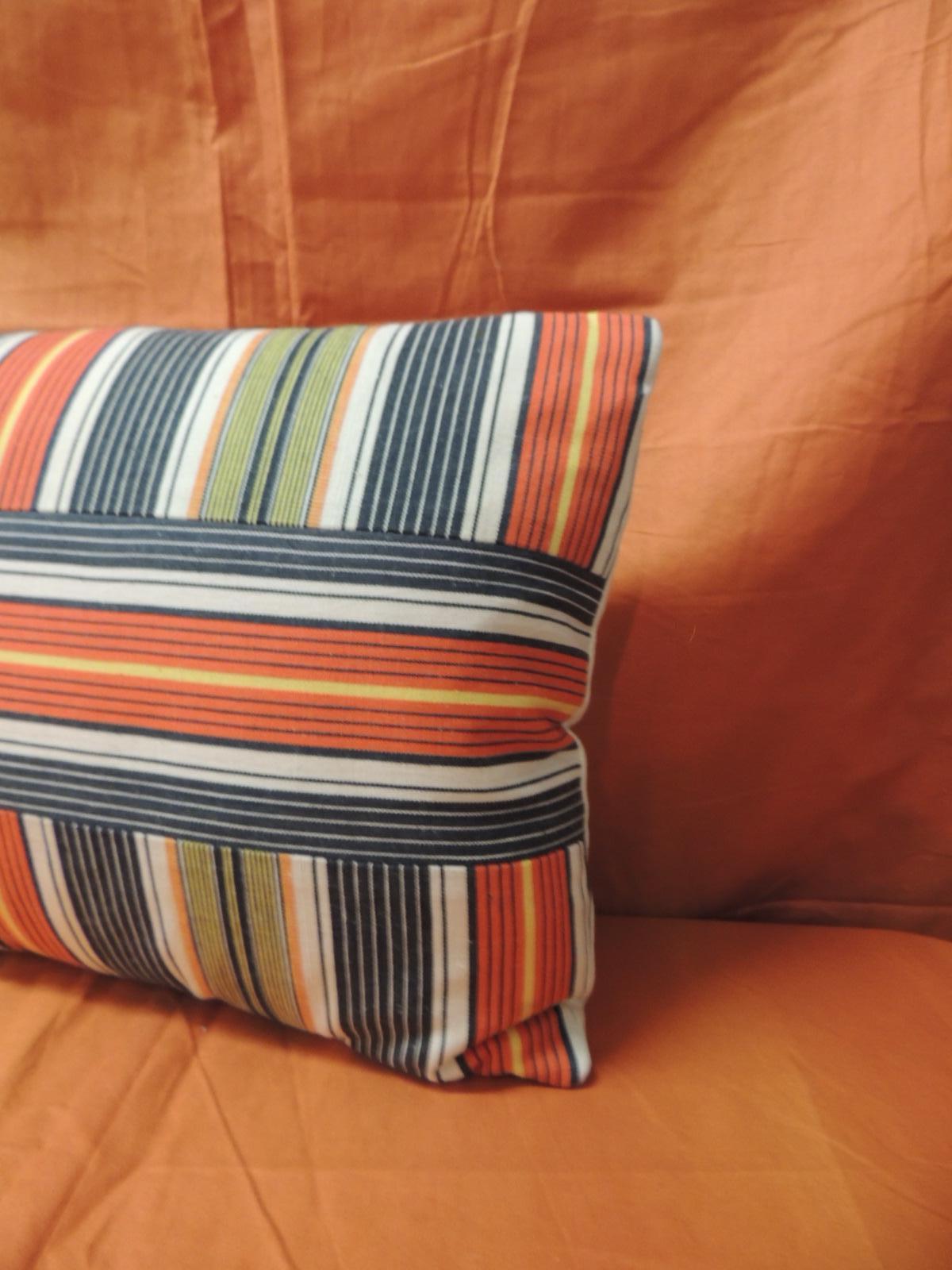 Vintage French provincial linen multi-color stripes decorative lumbar pillow
Decorative lumbar pillow handmade with a with vintage French provincial linen with multi-color custom designed stripes to create a more modern layout. In shades of orange,